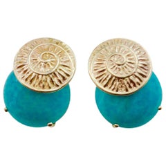 Michael Kneebone Amazonite Spiral Petroglyph Button Earrings