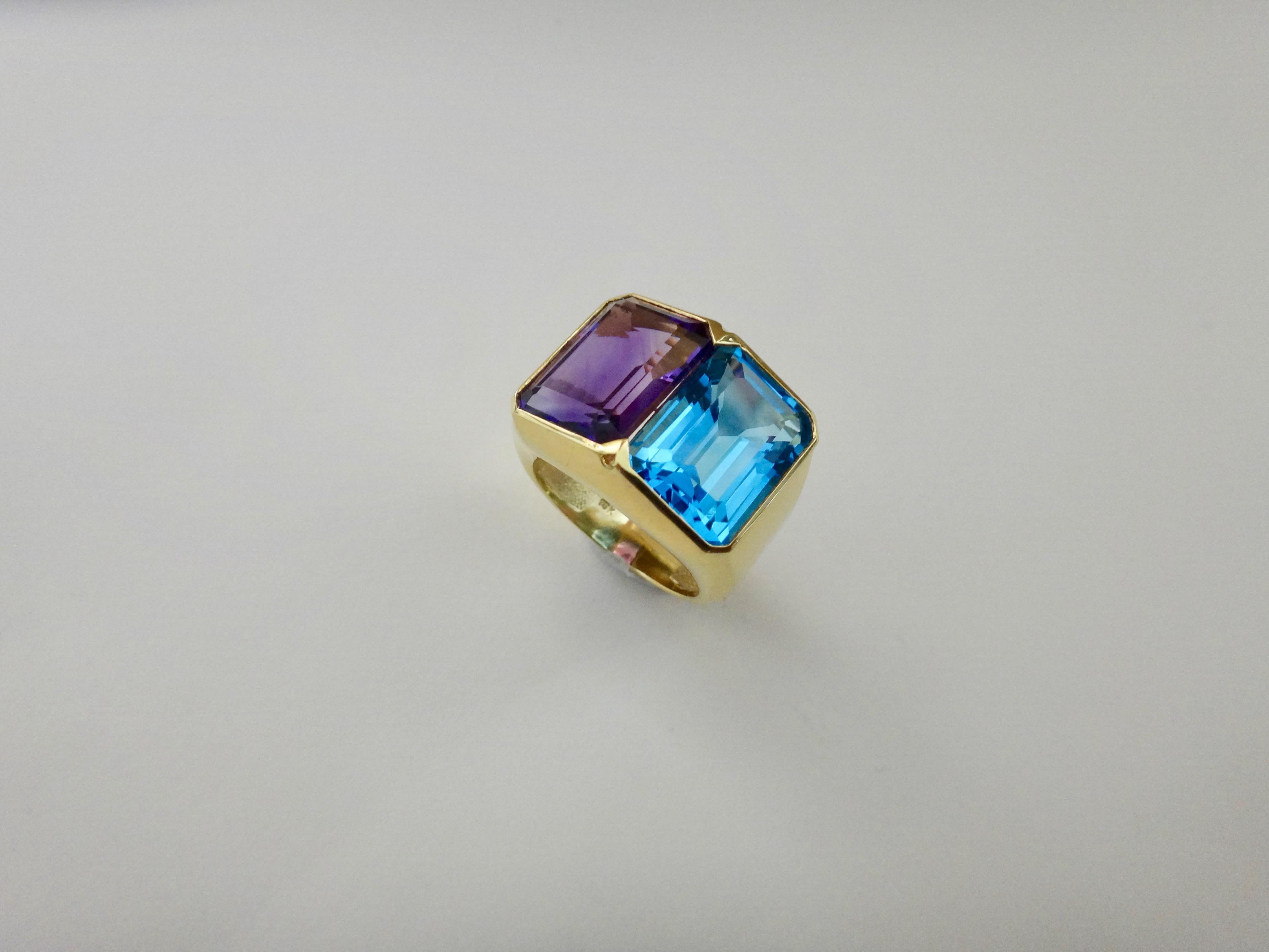 Contemporary Michael Kneebone Amethyst Blue Topaz Due Pietra Cocktail Ring