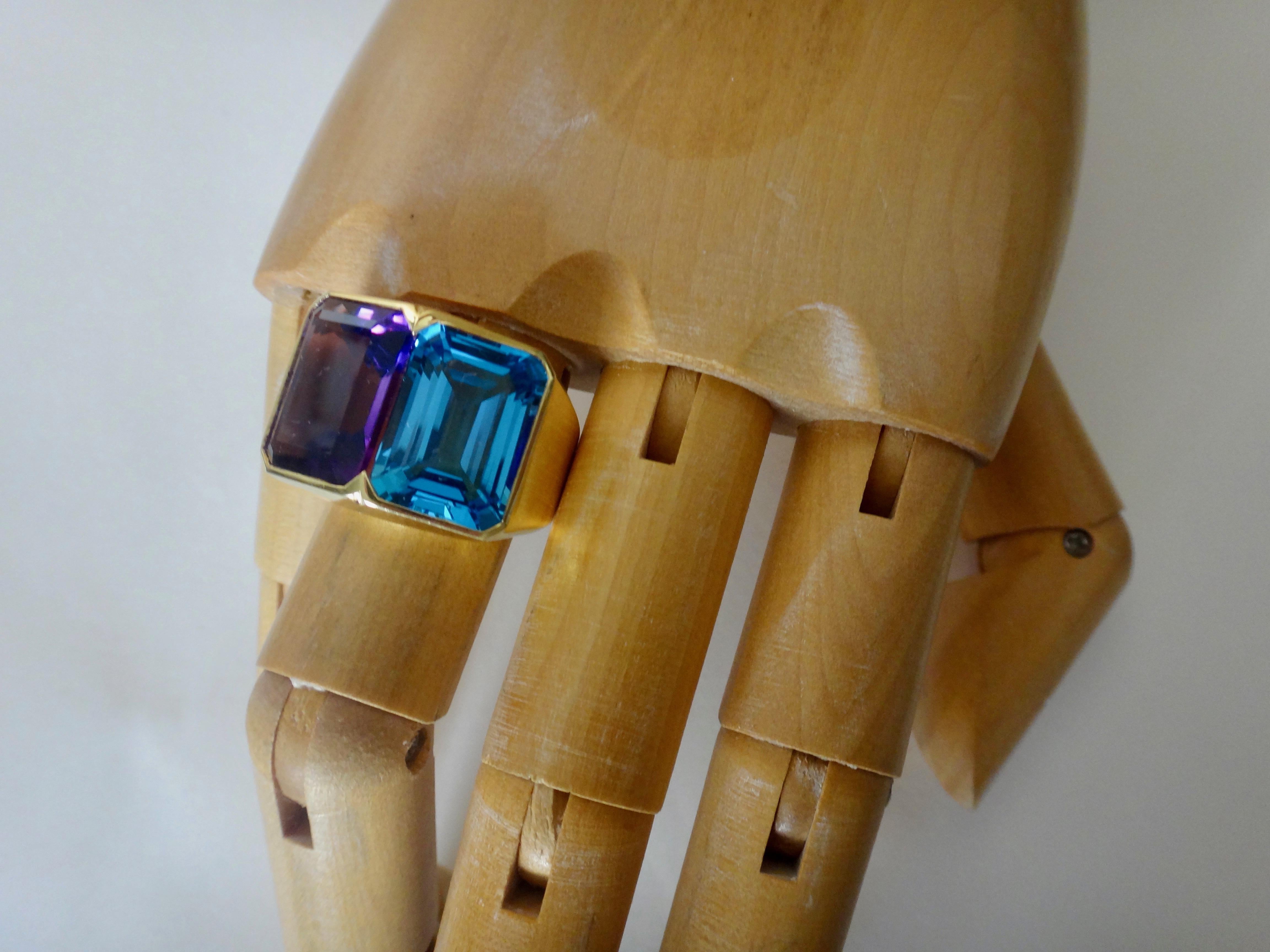 Michael Kneebone Amethyst Blue Topaz Due Pietra Cocktail Ring In New Condition In Austin, TX