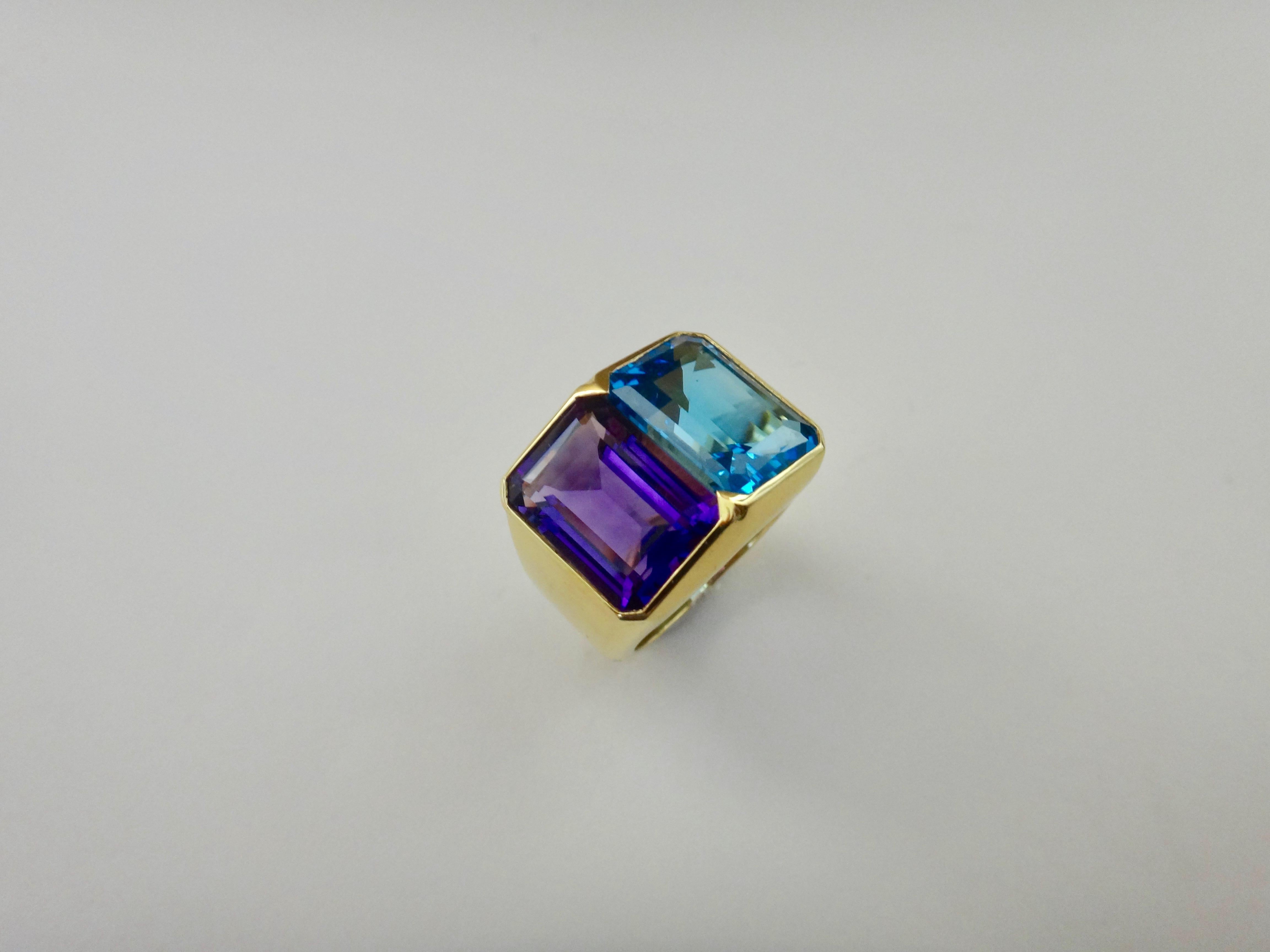 Women's or Men's Michael Kneebone Amethyst Blue Topaz Due Pietra Cocktail Ring