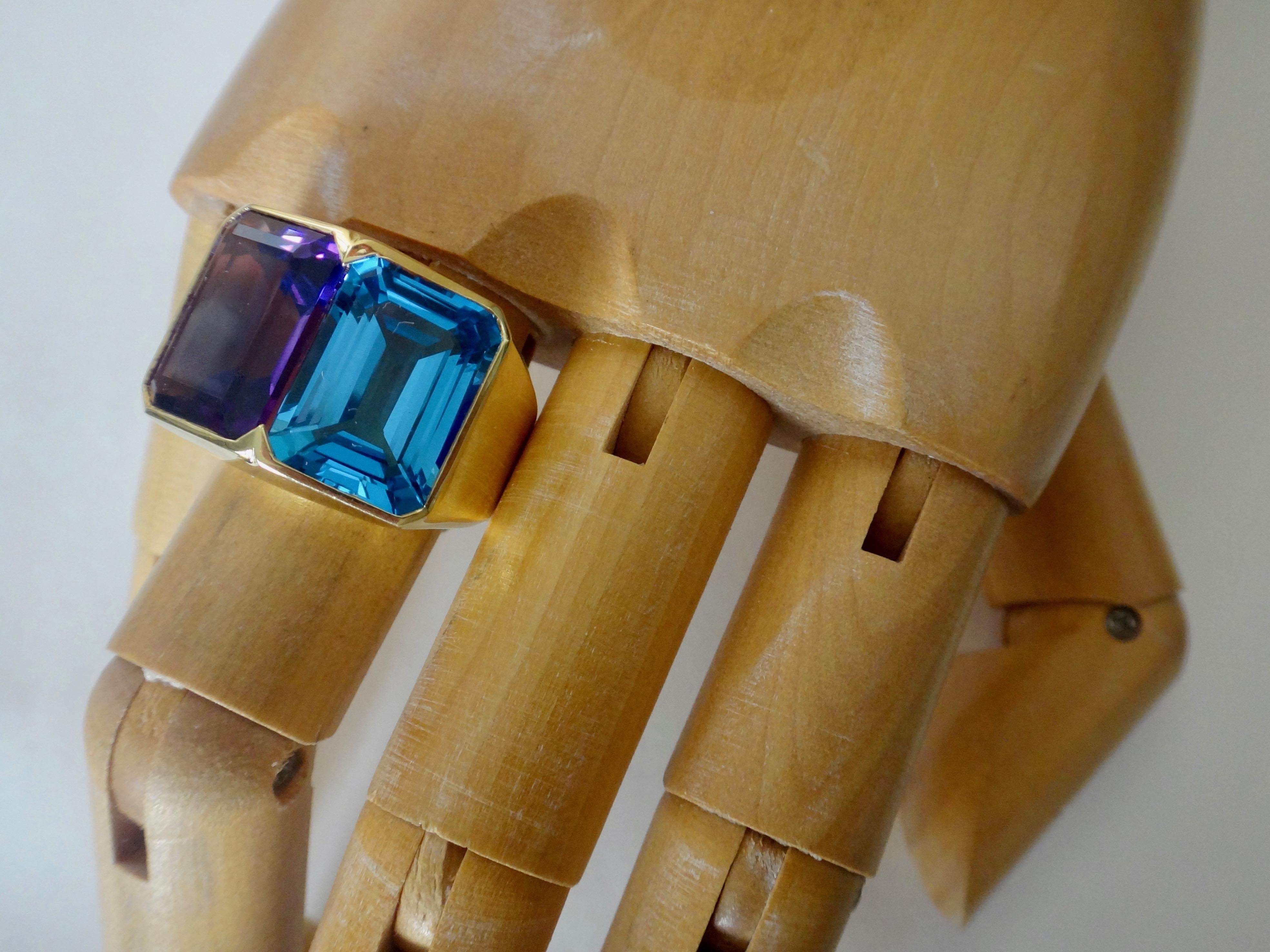 Michael Kneebone Amethyst Blue Topaz Due Pietra Cocktail Ring 1