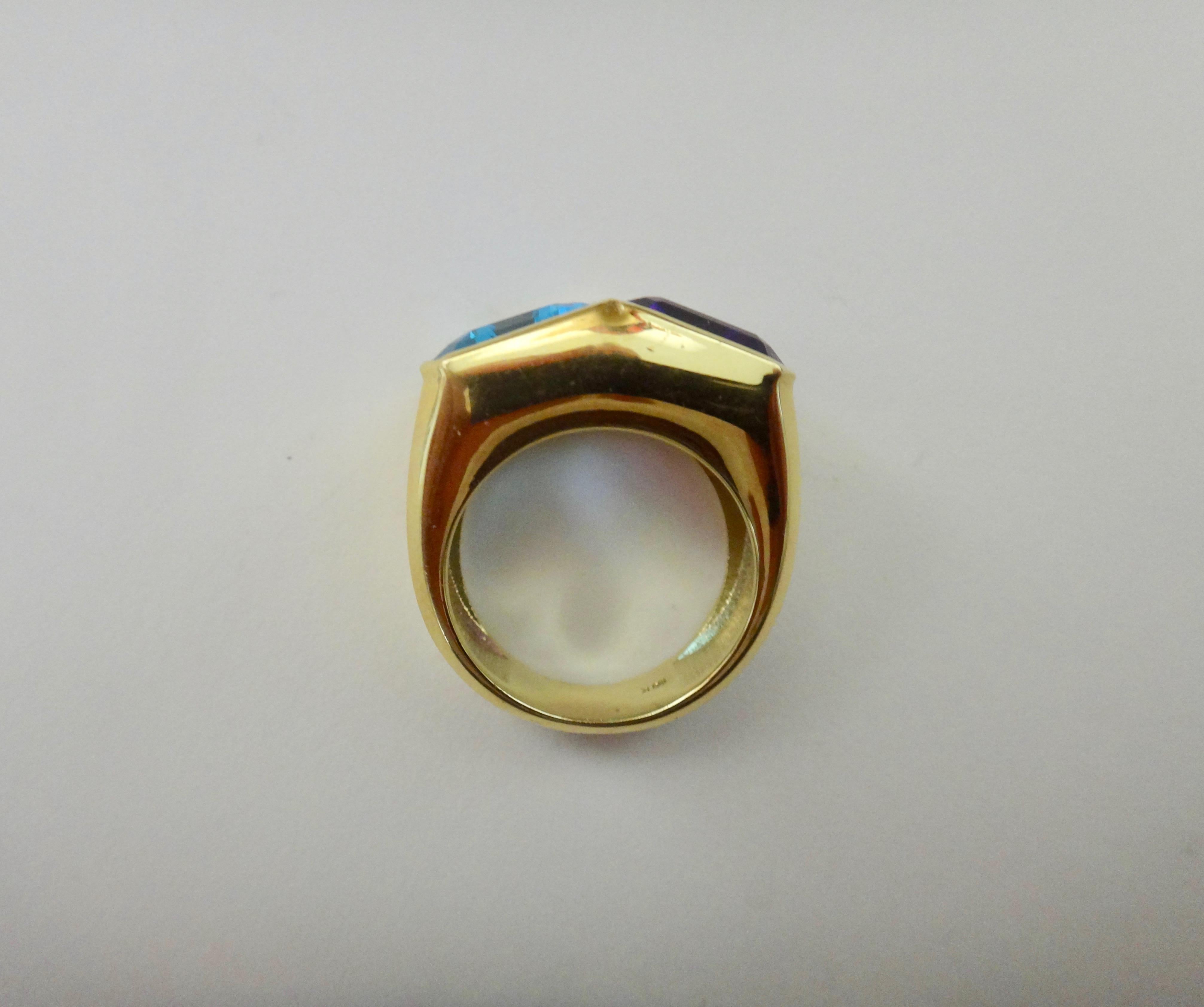 Michael Kneebone Amethyst Blue Topaz Due Pietra Cocktail Ring 2