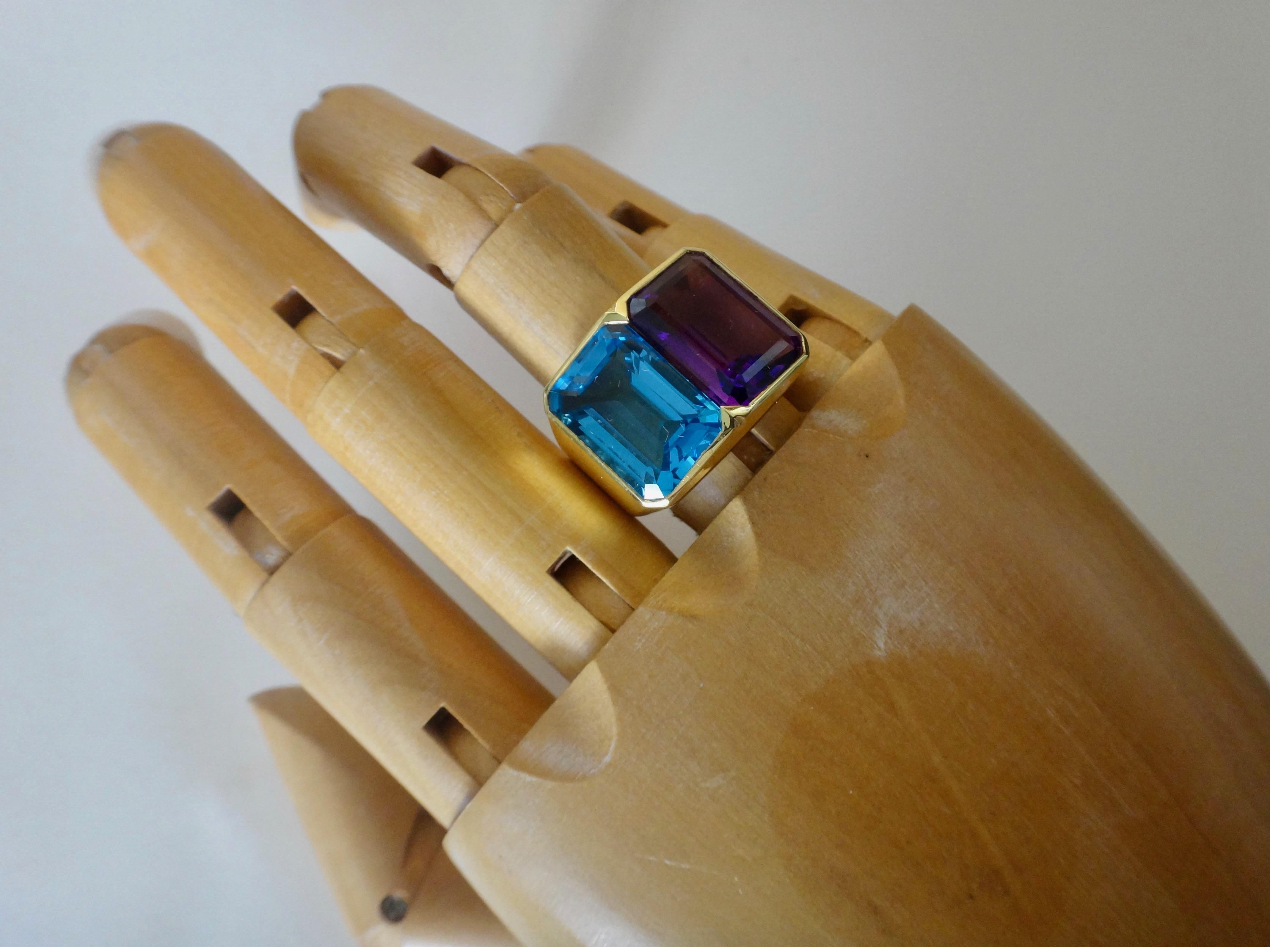 Michael Kneebone Amethyst Blue Topaz Due Pietra Cocktail Ring 3