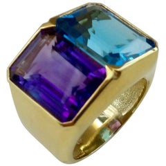 Michael Kneebone Amethyst Blue Topaz Due Pietra Cocktail Ring