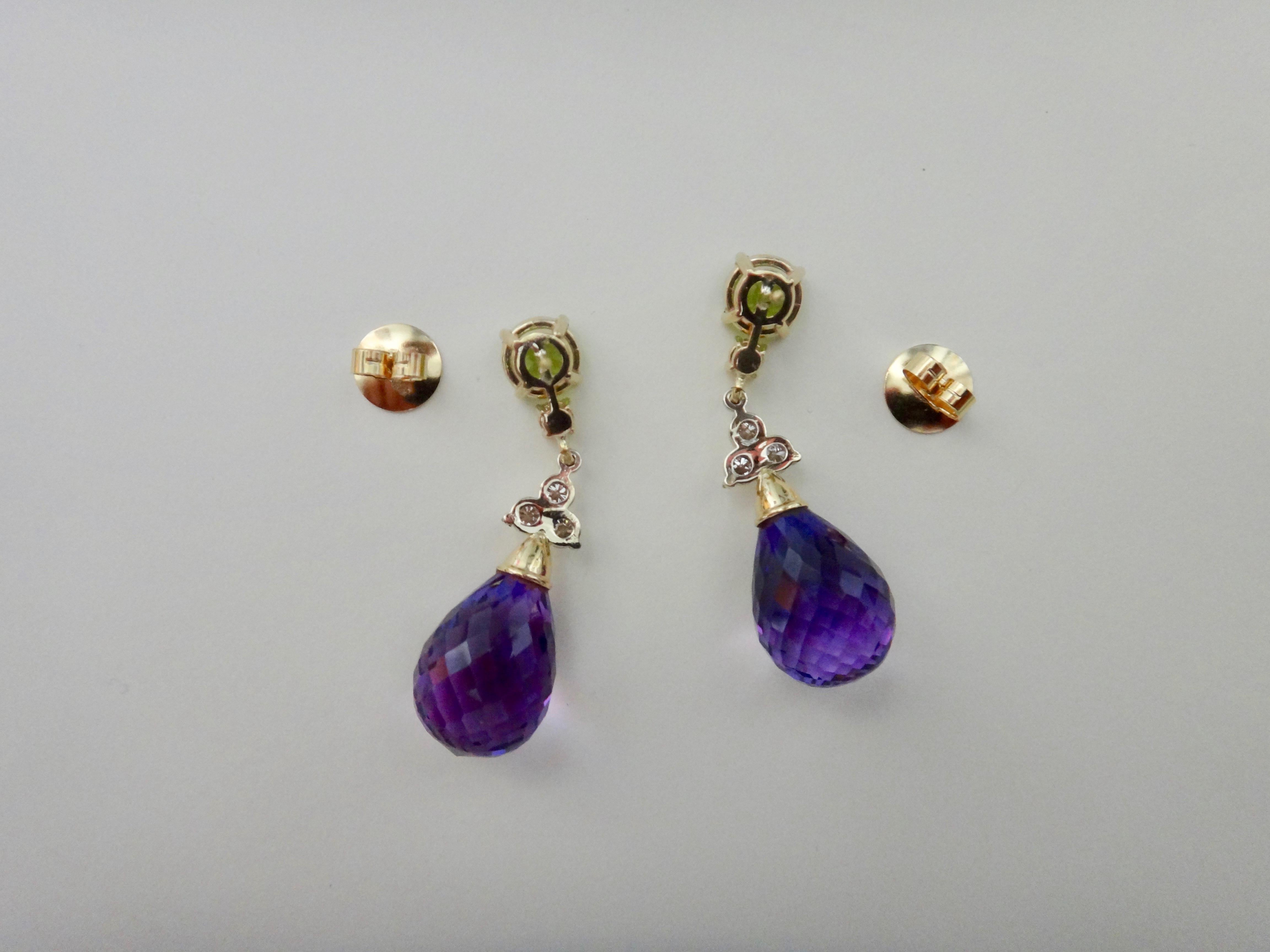 Michael Kneebone Amethyst Briolette Diamond Peridot Dangle Earrings 5