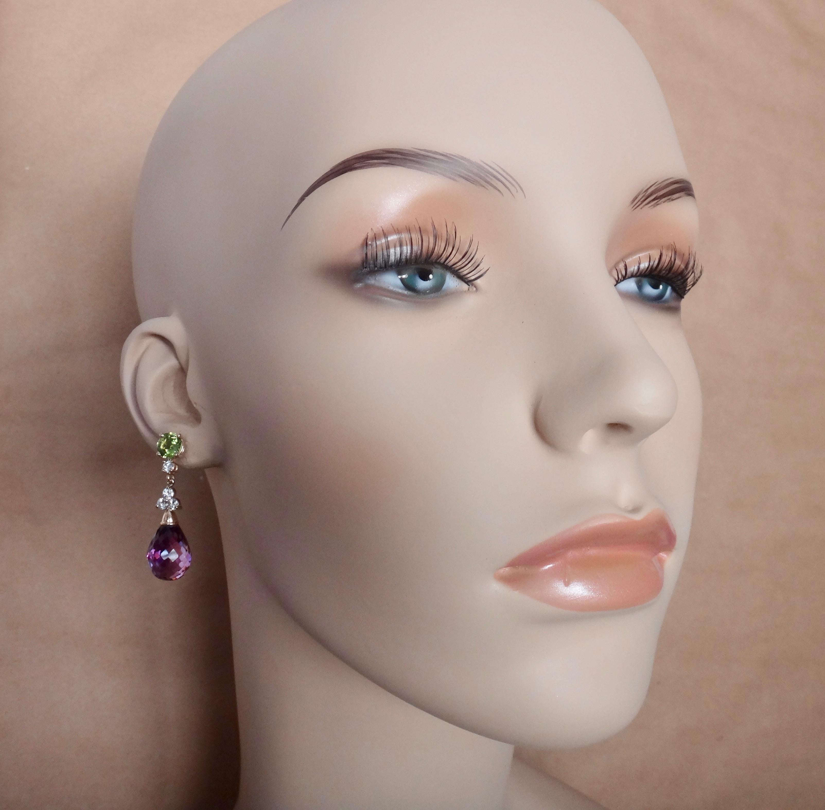 Michael Kneebone Amethyst Briolette Diamond Peridot Dangle Earrings 6