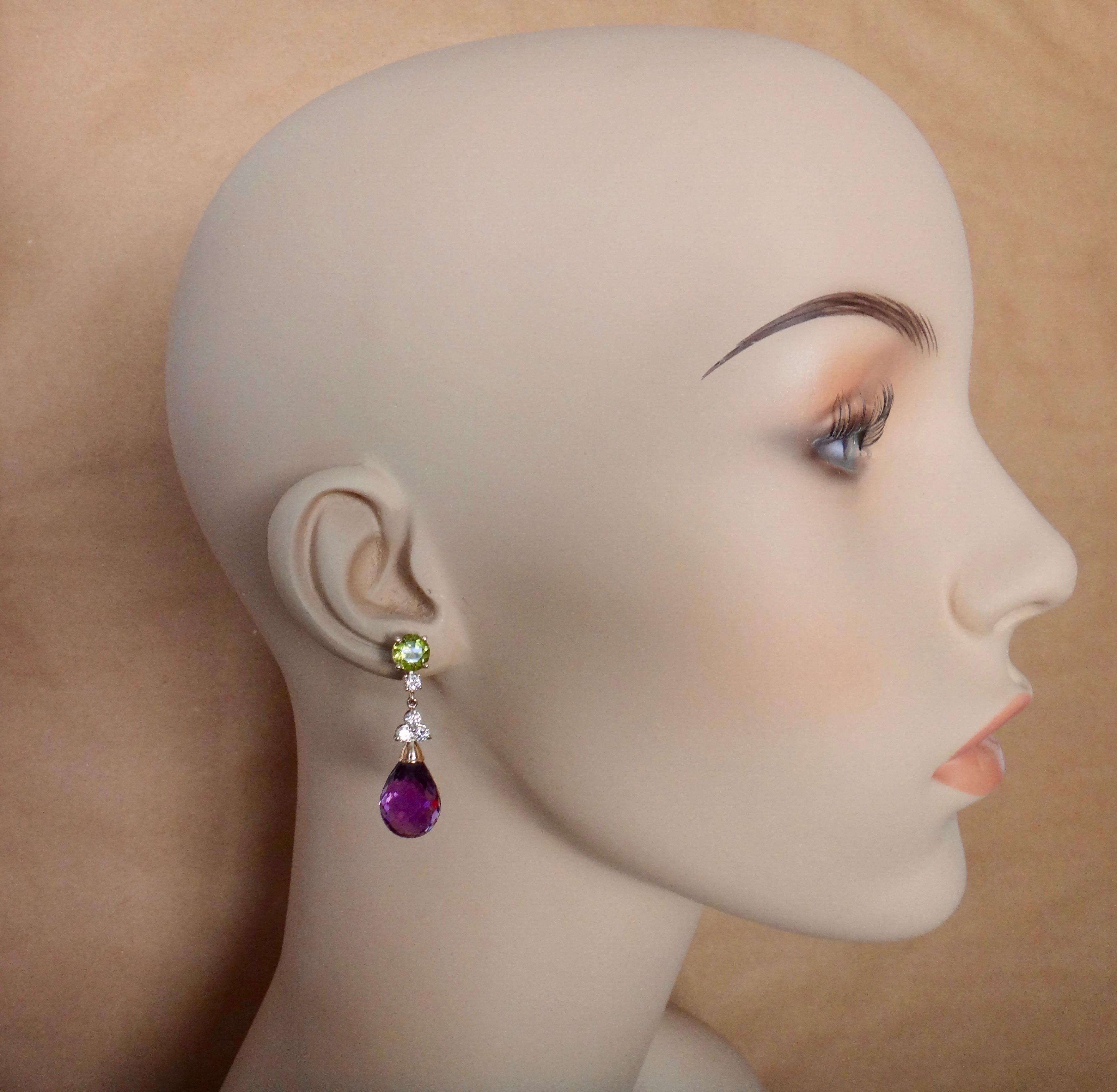 Michael Kneebone Amethyst Briolette Diamond Peridot Dangle Earrings 2