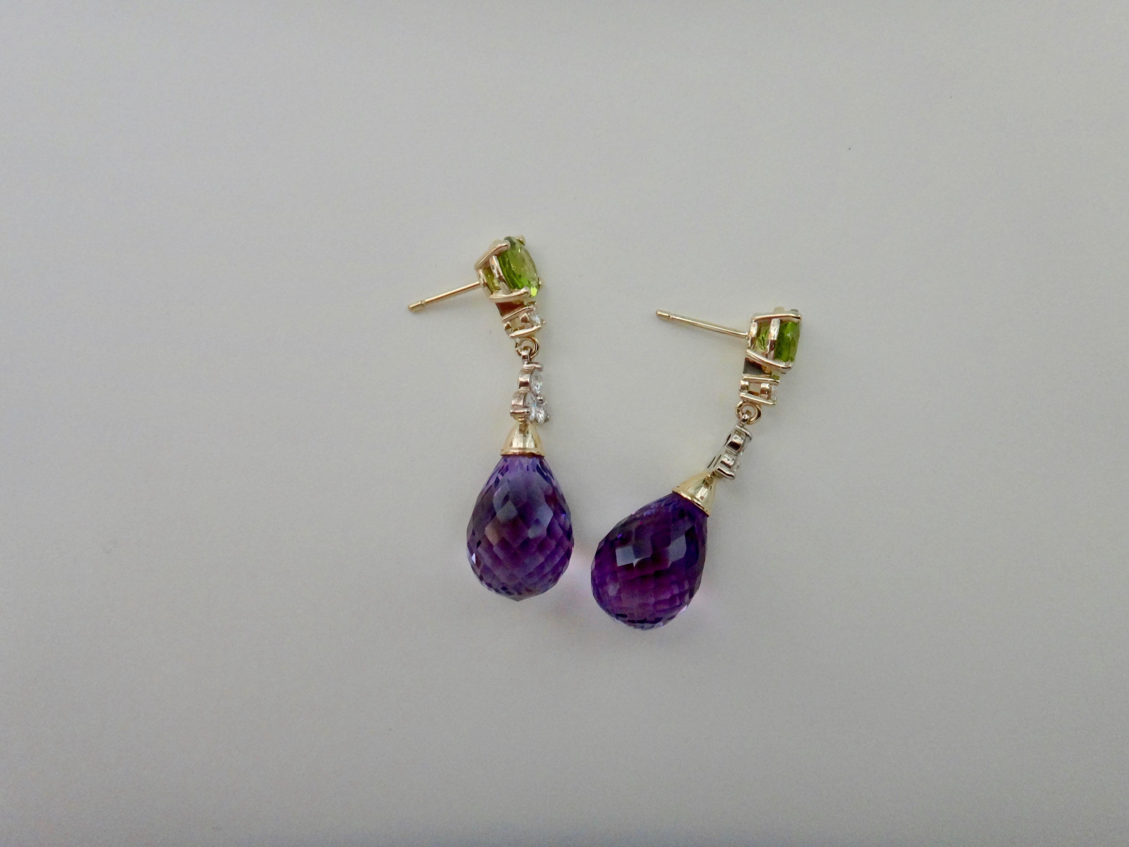Michael Kneebone Amethyst Briolette Diamond Peridot Dangle Earrings 3