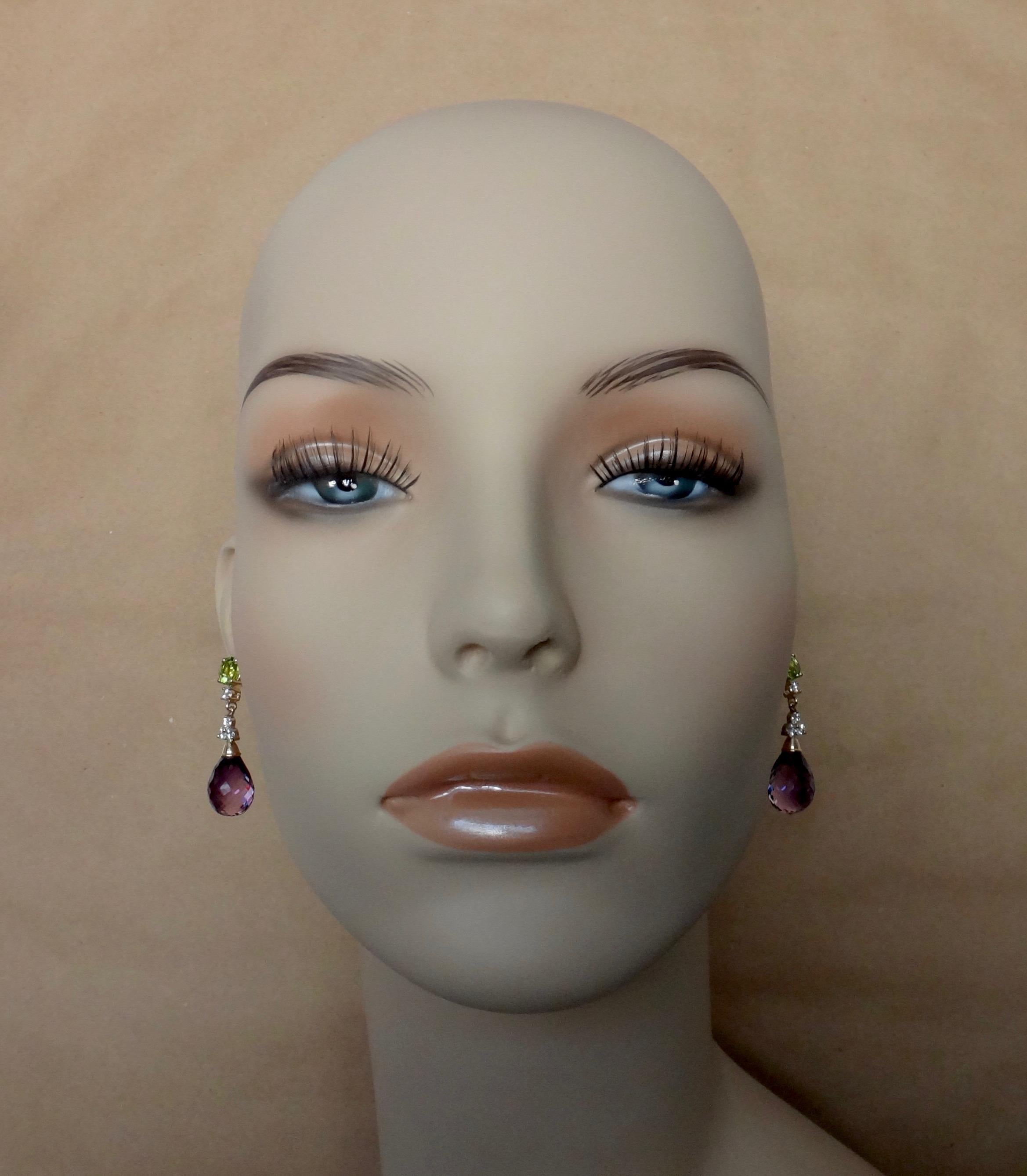 Michael Kneebone Amethyst Briolette Diamond Peridot Dangle Earrings 4