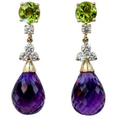 Michael Kneebone Amethyst Briolette Diamond Peridot Dangle Earrings