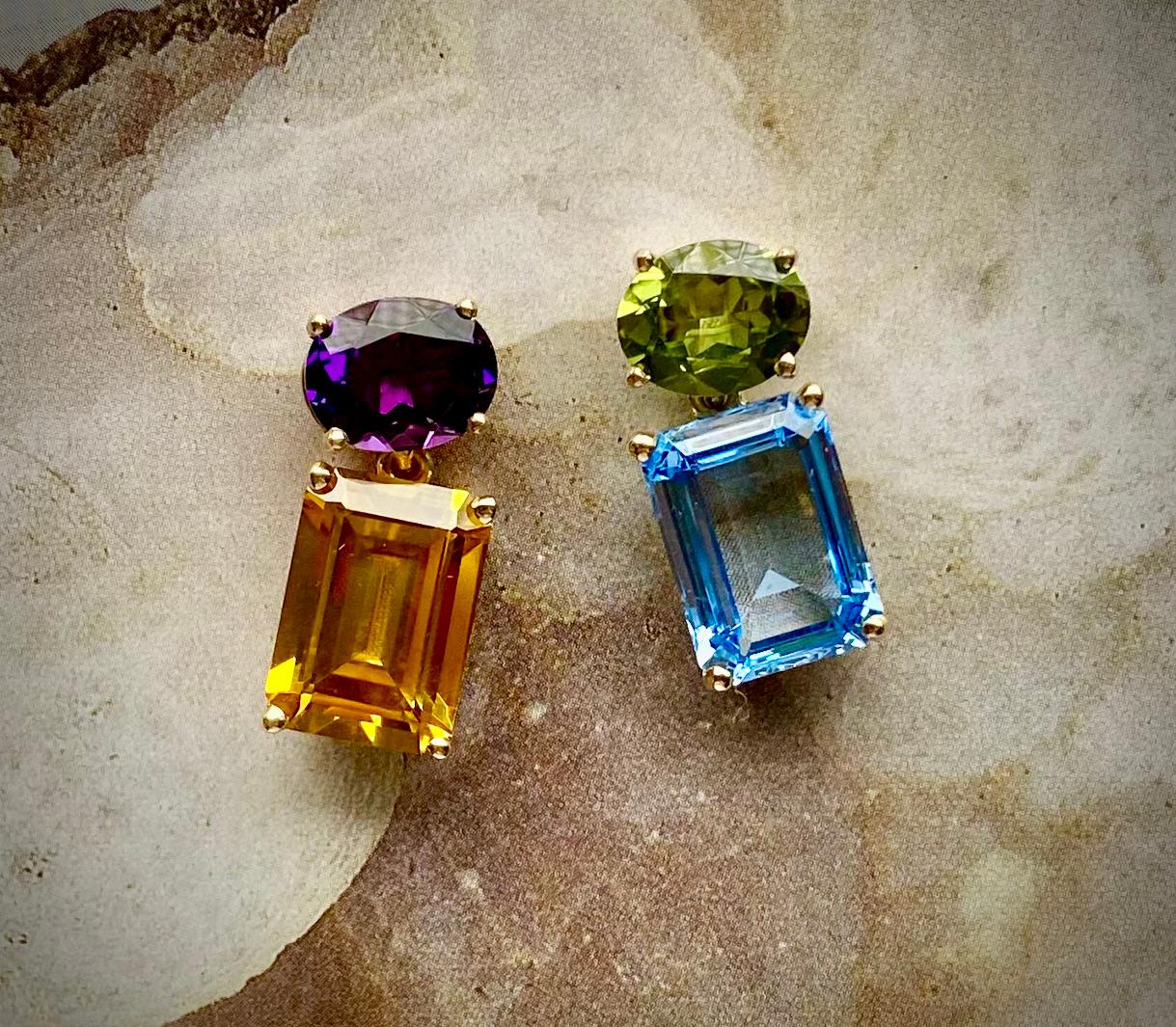 Contemporary Michael Kneebone Amethyst Citrine Peridot Blue Topaz Dangle Earrings For Sale