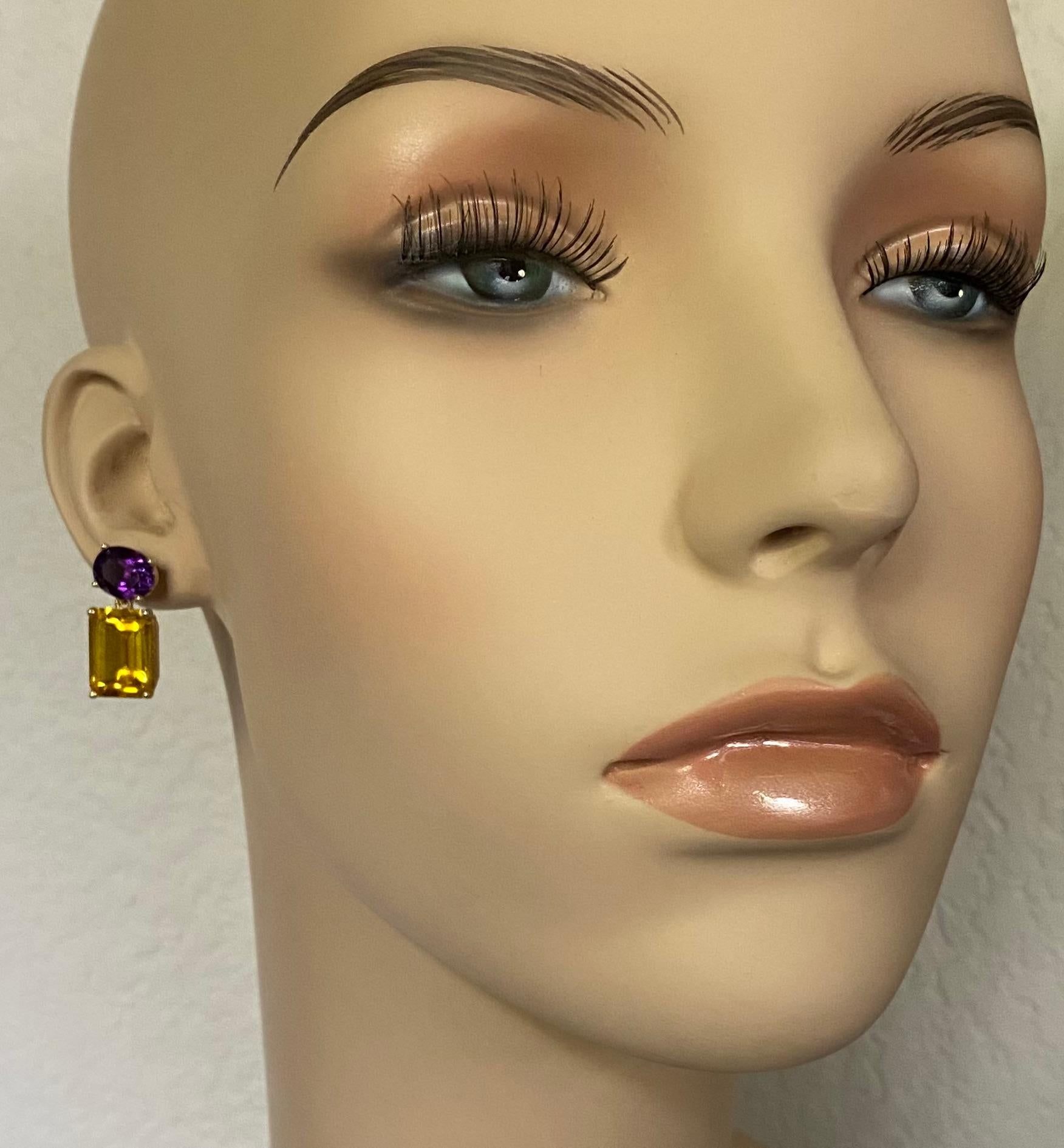 Mixed Cut Michael Kneebone Amethyst Citrine Peridot Blue Topaz Dangle Earrings For Sale