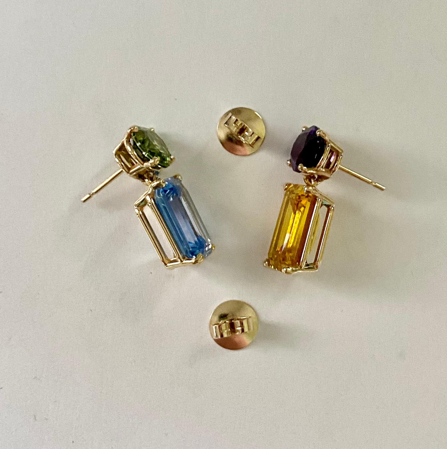 Michael Kneebone Amethyst Citrine Peridot Blue Topaz Dangle Earrings In New Condition For Sale In Austin, TX