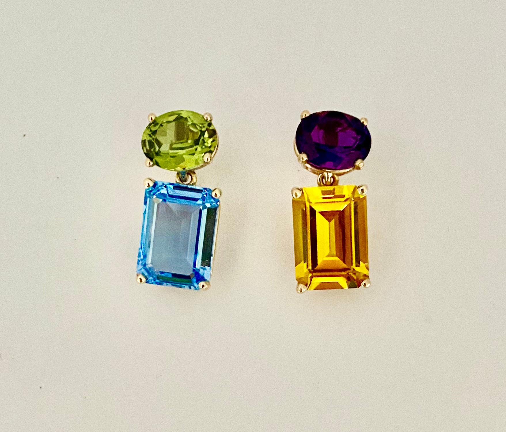 Michael Kneebone Amethyst Citrine Peridot Blue Topaz Dangle Earrings For Sale 1
