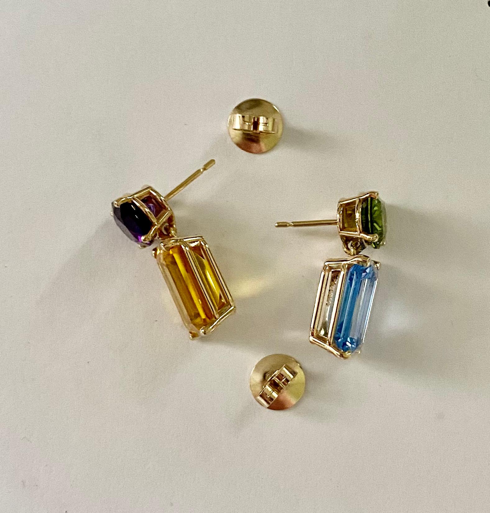 Michael Kneebone Amethyst Citrine Peridot Blue Topaz Dangle Earrings For Sale 3