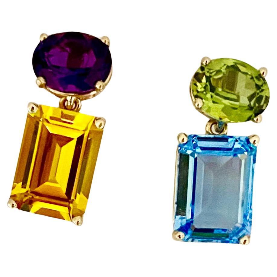 Michael Kneebone Amethyst Citrine Peridot Blue Topaz Dangle Earrings
