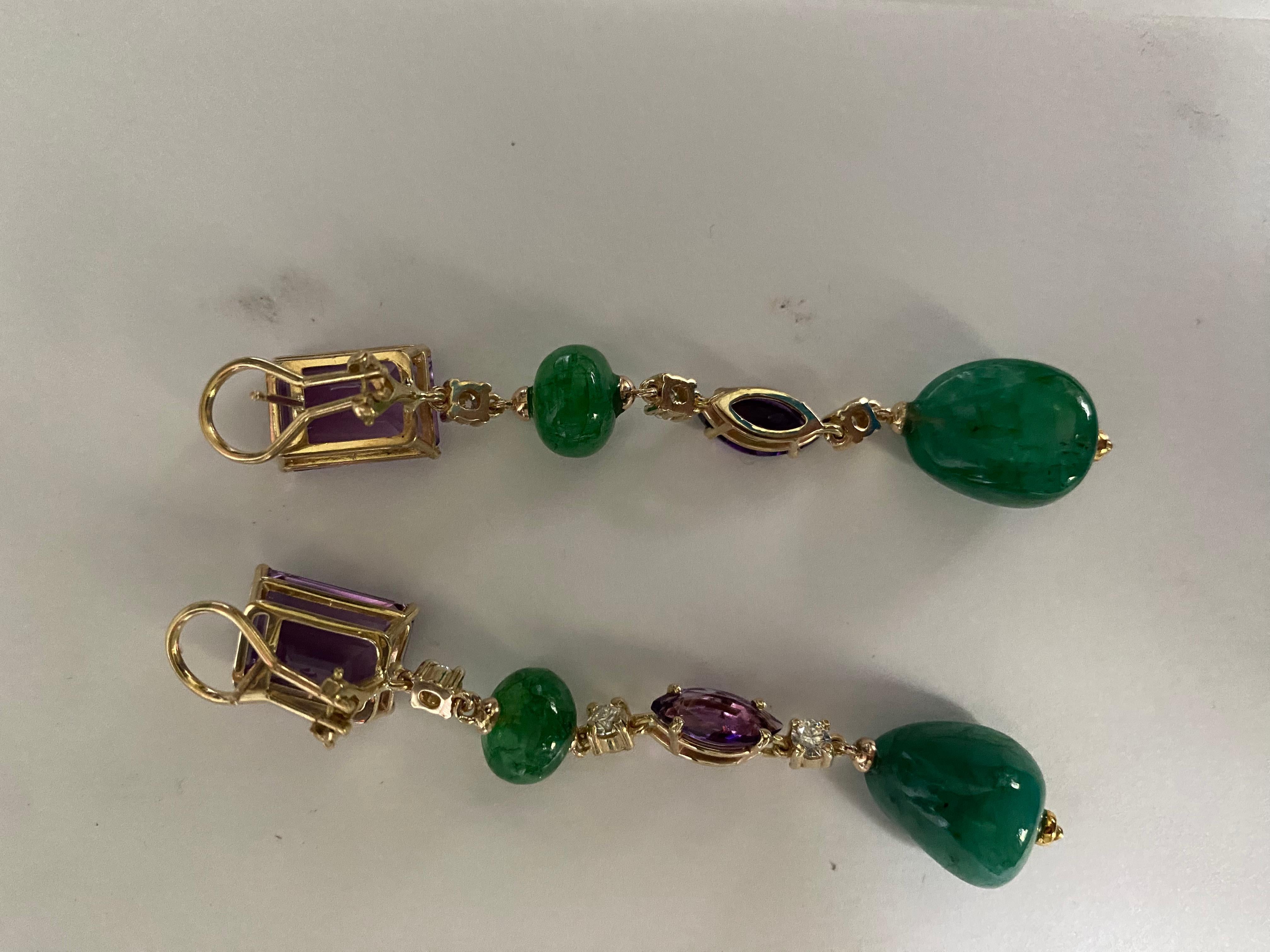 Michael Kneebone Amethyst Diamond Emerald Dangle Earrings For Sale 2