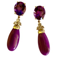 Michael Kneebone Amethyst Diamond Lavender Chalcedony Dangle Earrings