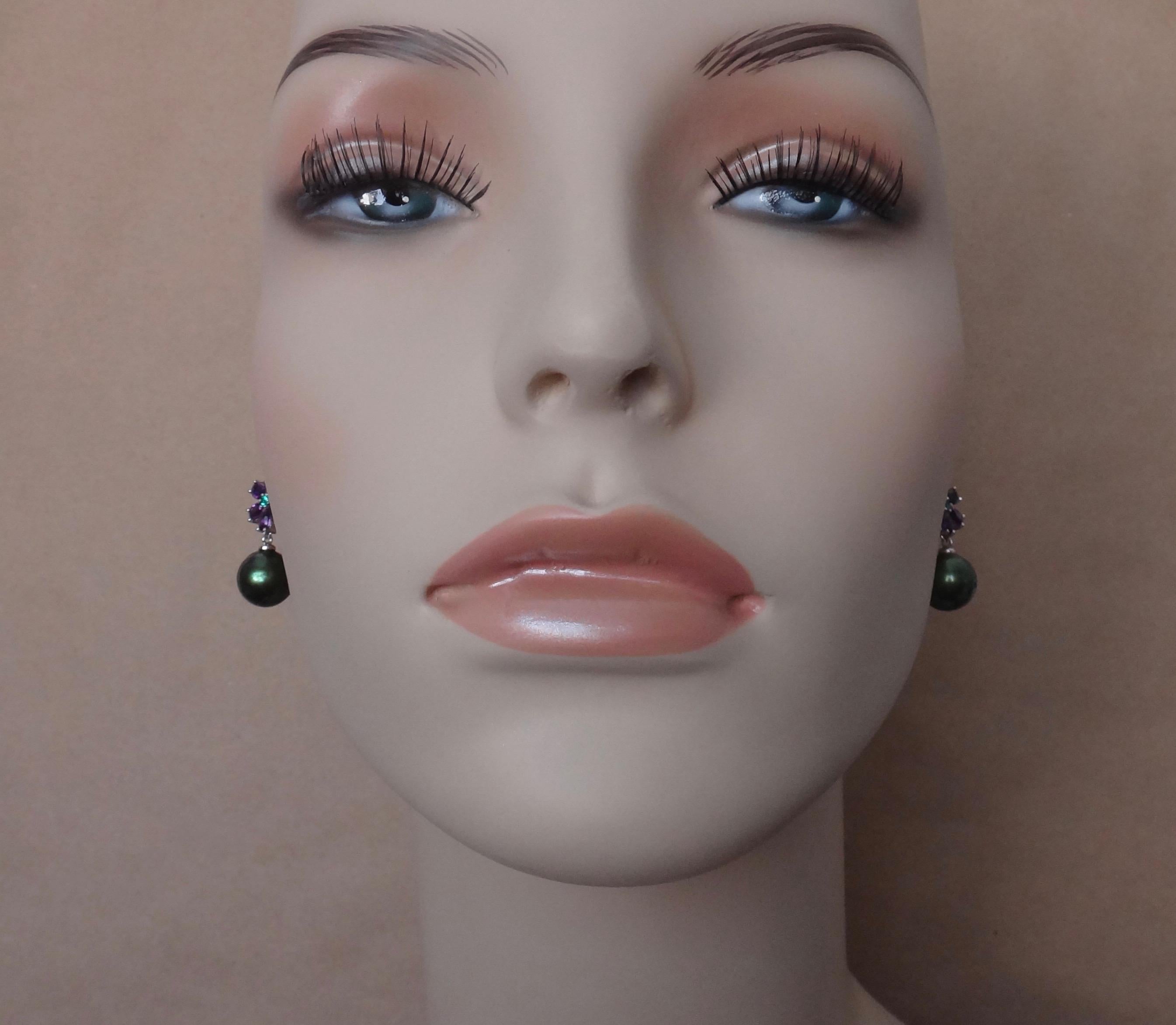 Michael Kneebone Amethyst Emerald Pistachio Tahitian Pearl Dangle Earrings 4
