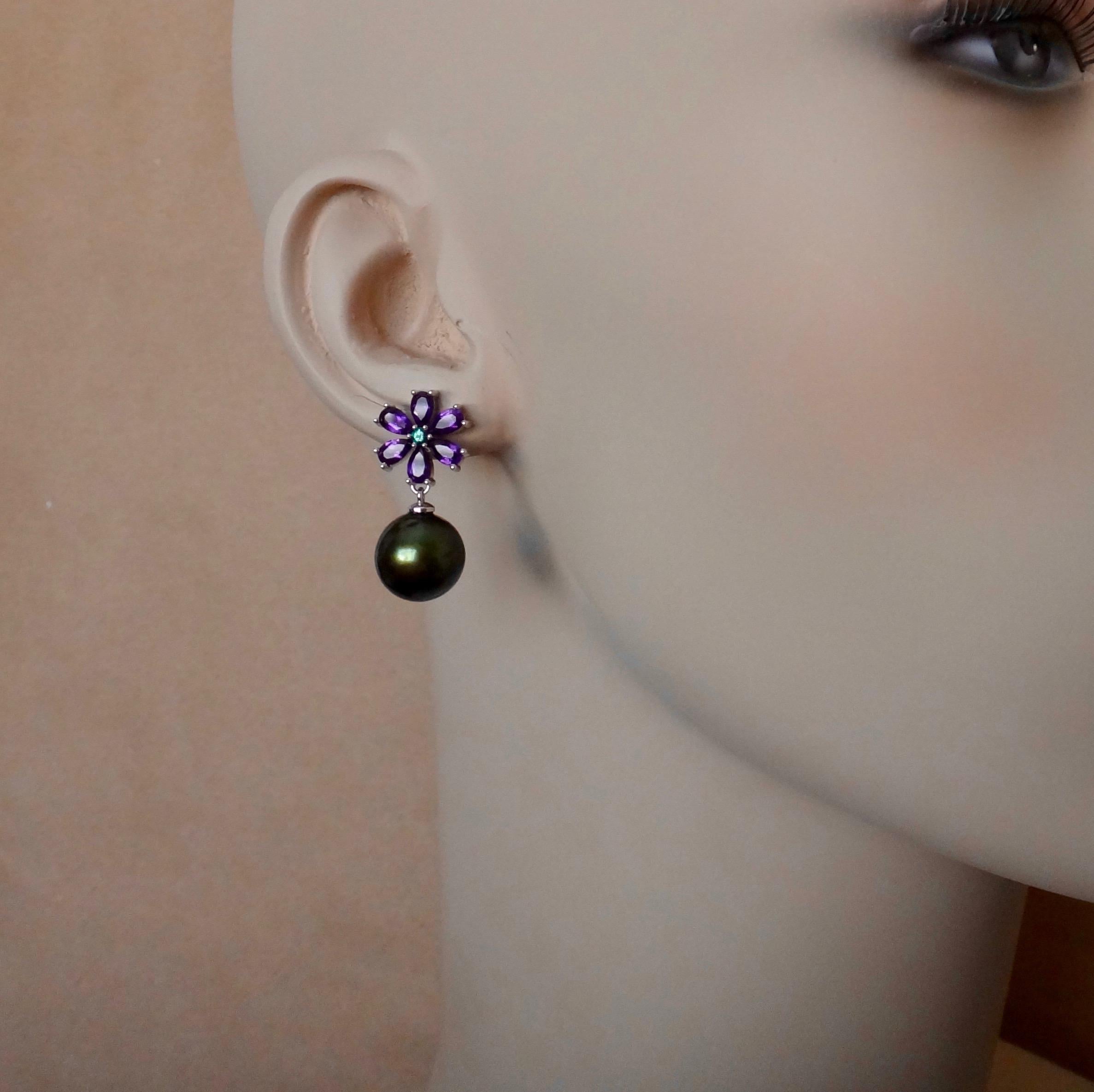 Women's Michael Kneebone Amethyst Emerald Pistachio Tahitian Pearl Dangle Earrings