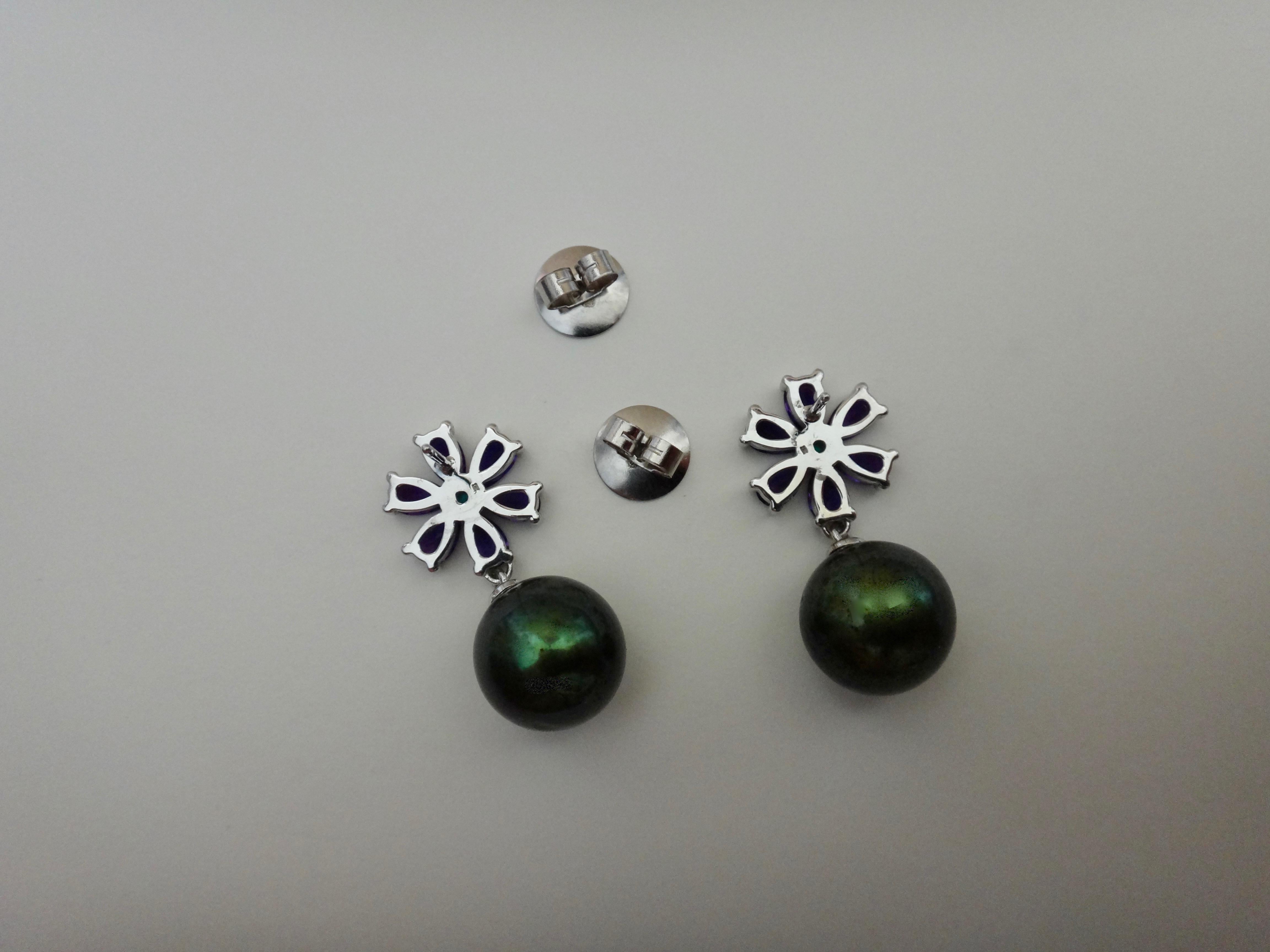 Michael Kneebone Amethyst Emerald Pistachio Tahitian Pearl Dangle Earrings 1