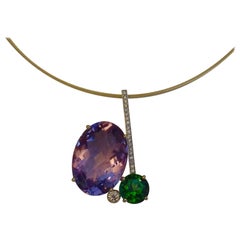 Michael Kneebone Amethyst Green Topaz White Diamond Abstract Pendant