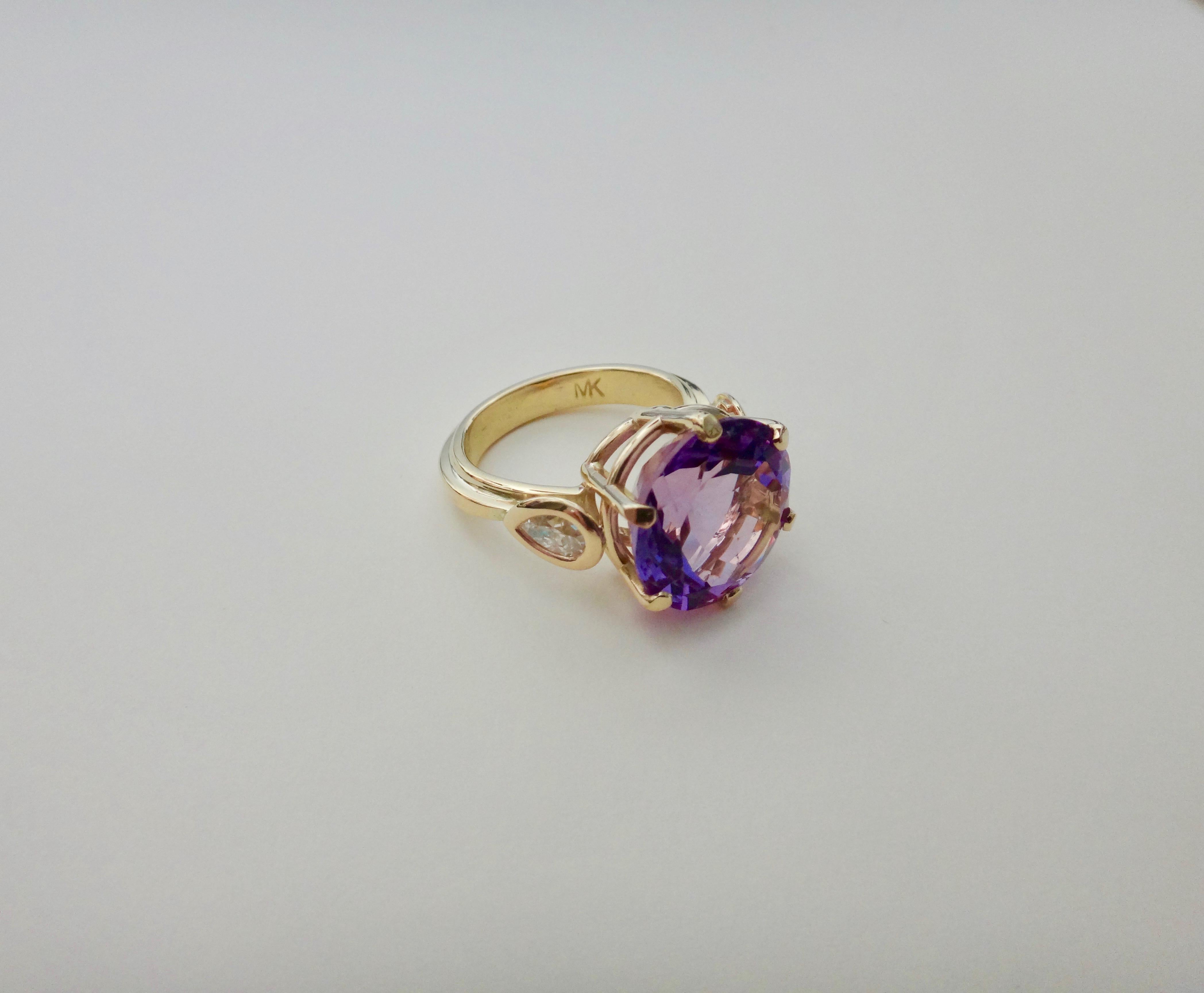 Michael Kneebone Amethyst Pear Shaped Diamond 18 Karat Gold Cocktail Ring In Excellent Condition In Austin, TX