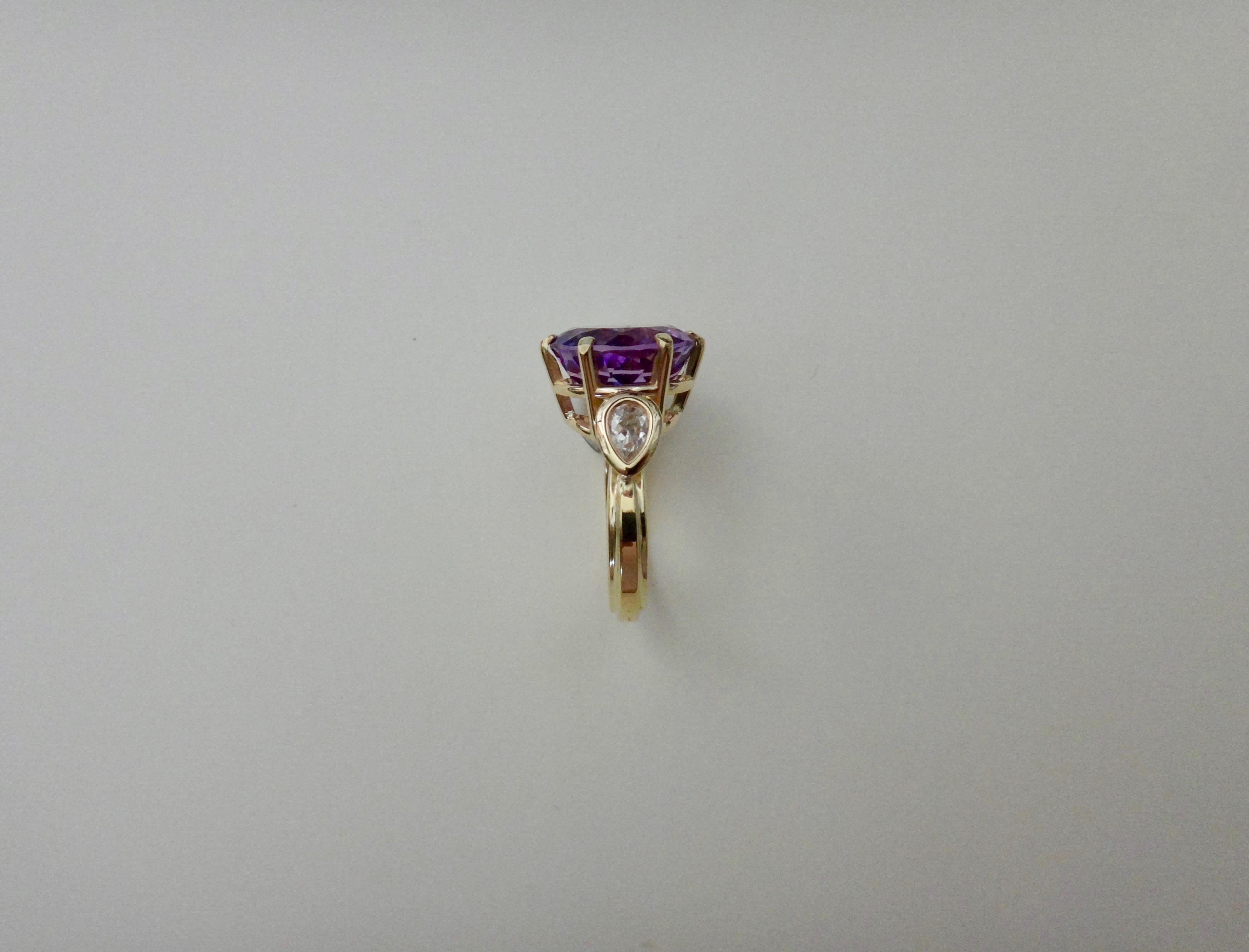 Michael Kneebone Amethyst Pear Shaped Diamond 18 Karat Gold Cocktail Ring 4