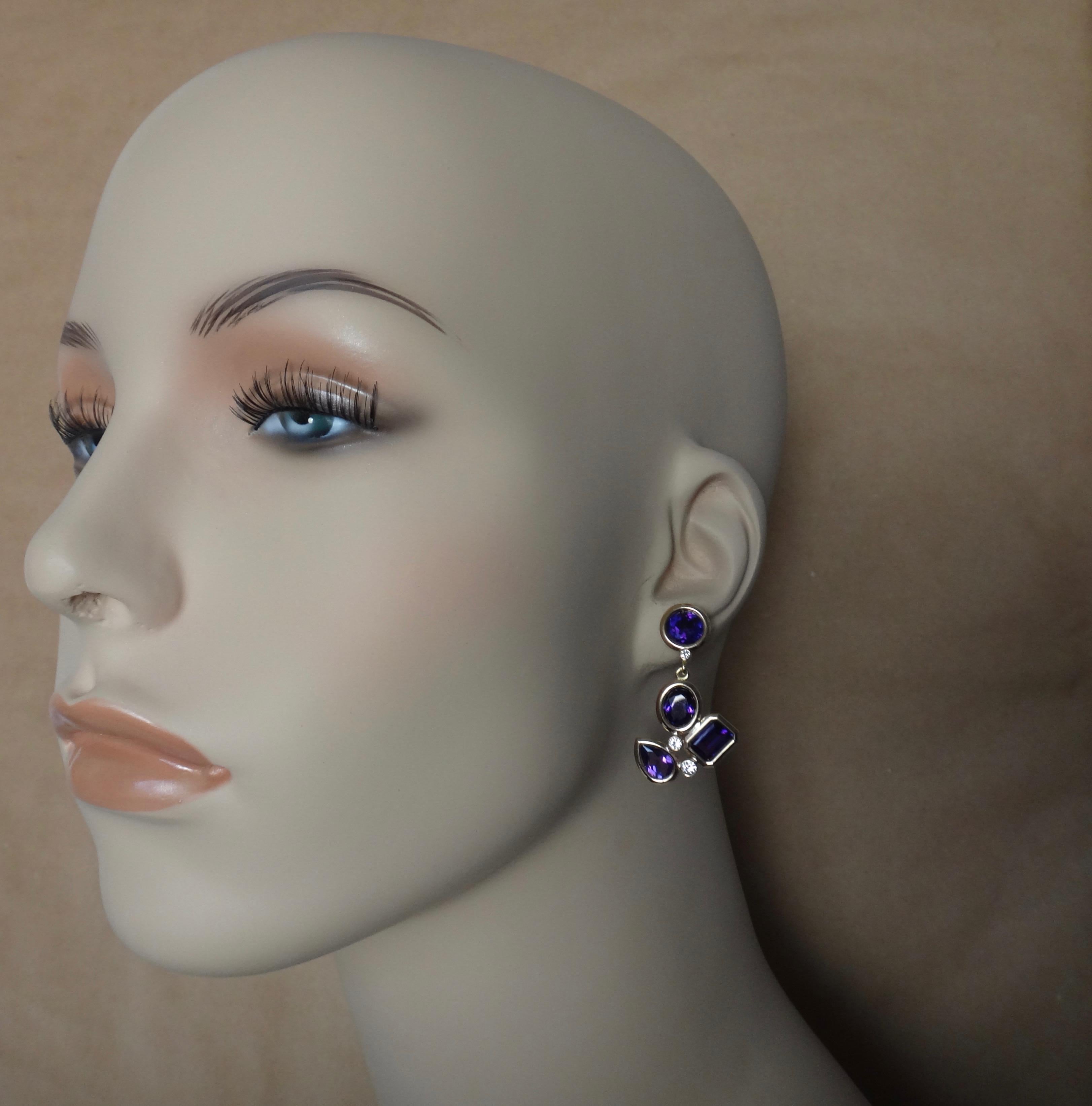 Michael Kneebone Amethyst White Diamond Confetti Dangle Earrings 1