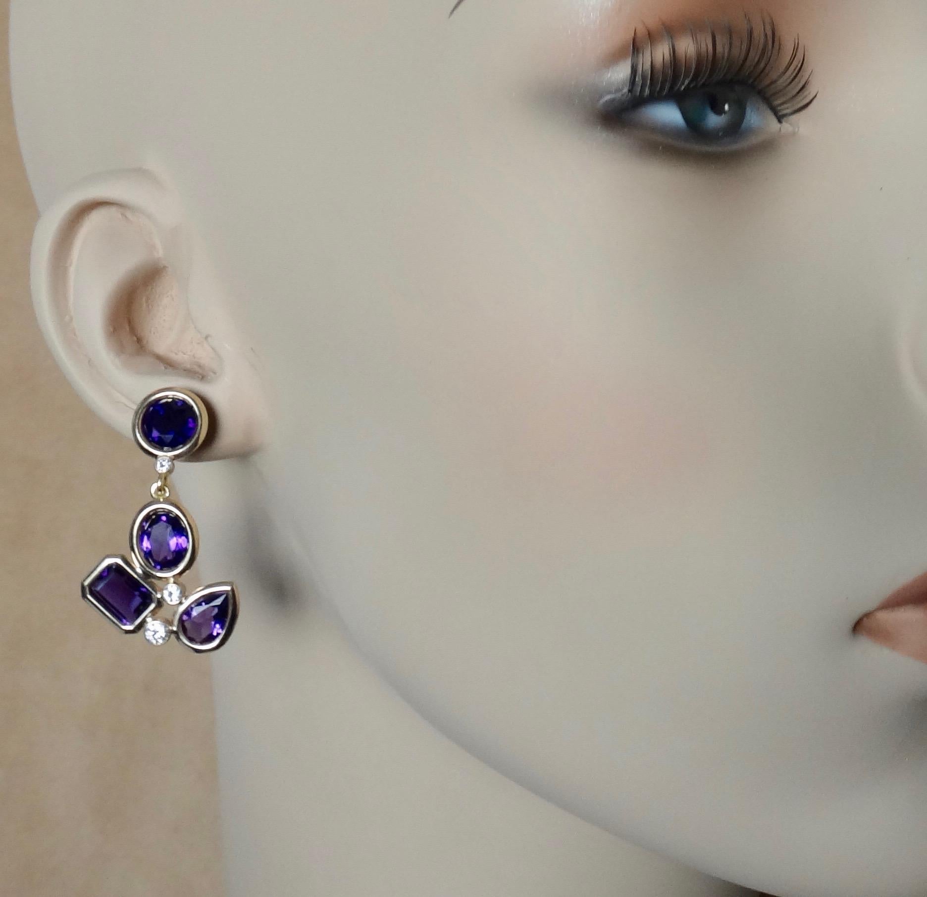Michael Kneebone Amethyst White Diamond Confetti Dangle Earrings 3