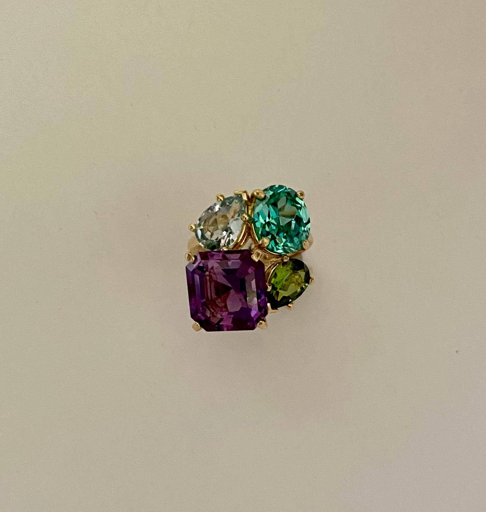 Michael Kneebone Amethyst Zircon Aquamarine Peridot Cluster Cocktail Ring For Sale 4