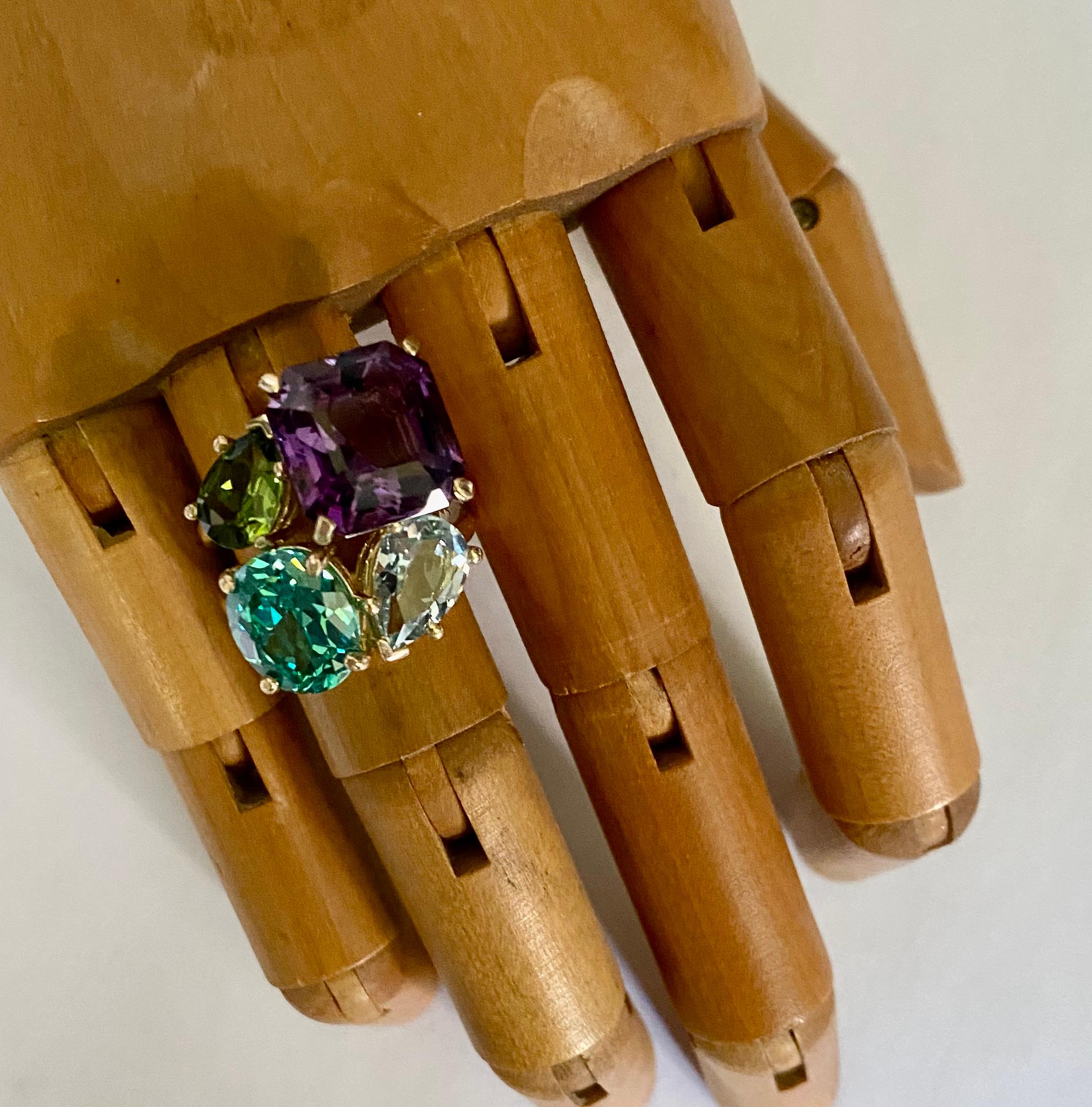 Michael Kneebone Amethyst Zircon Aquamarine Peridot Cluster Cocktail Ring For Sale 5