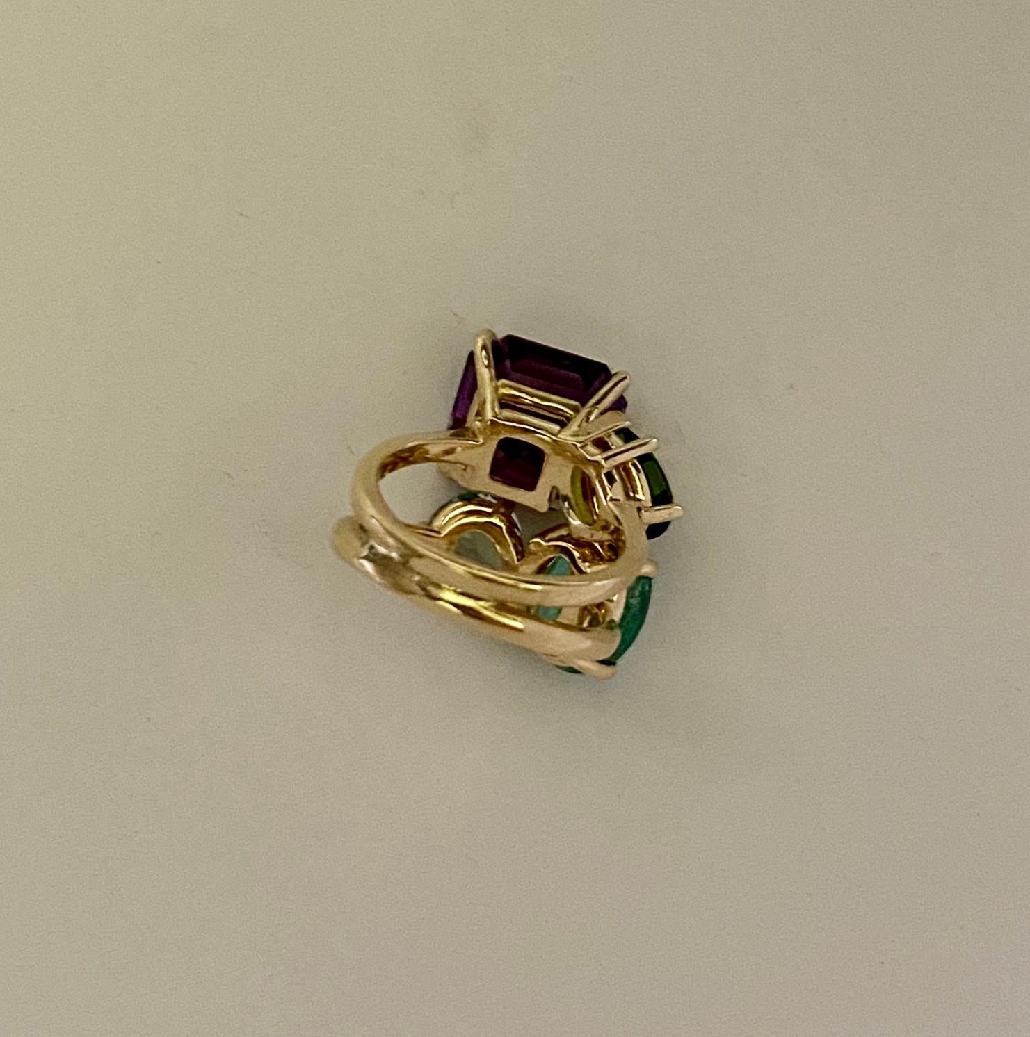 Michael Kneebone Amethyst Zircon Aquamarine Peridot Cluster Cocktail Ring For Sale 6