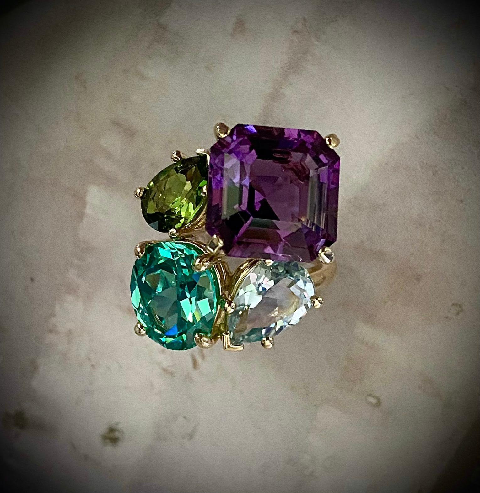 Michael Kneebone Amethyst Zircon Aquamarine Peridot Cluster Cocktail Ring For Sale 1