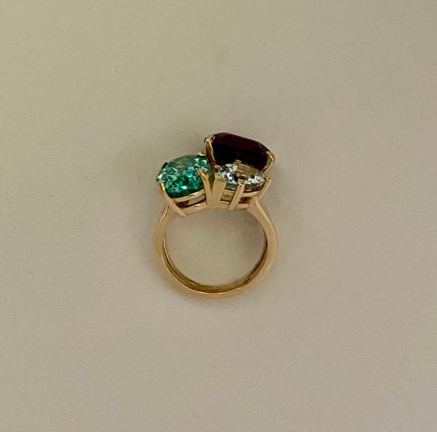 Michael Kneebone Amethyst Zircon Aquamarine Peridot Cluster Cocktail Ring For Sale 2