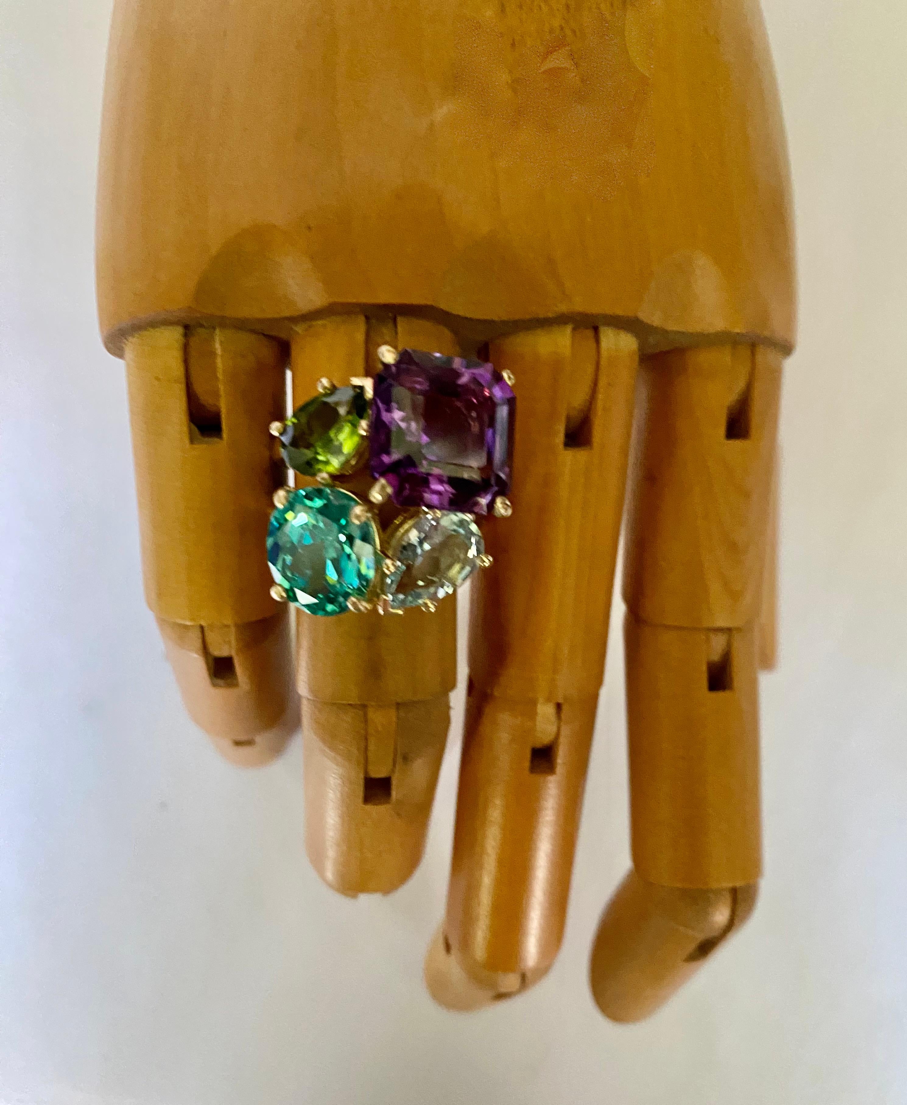 Michael Kneebone Amethyst Zircon Aquamarine Peridot Cluster Cocktail Ring For Sale 3
