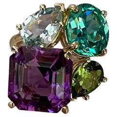 Michael Kneebone Amethyst Zircon Aquamarine Peridot Cluster Cocktail Ring