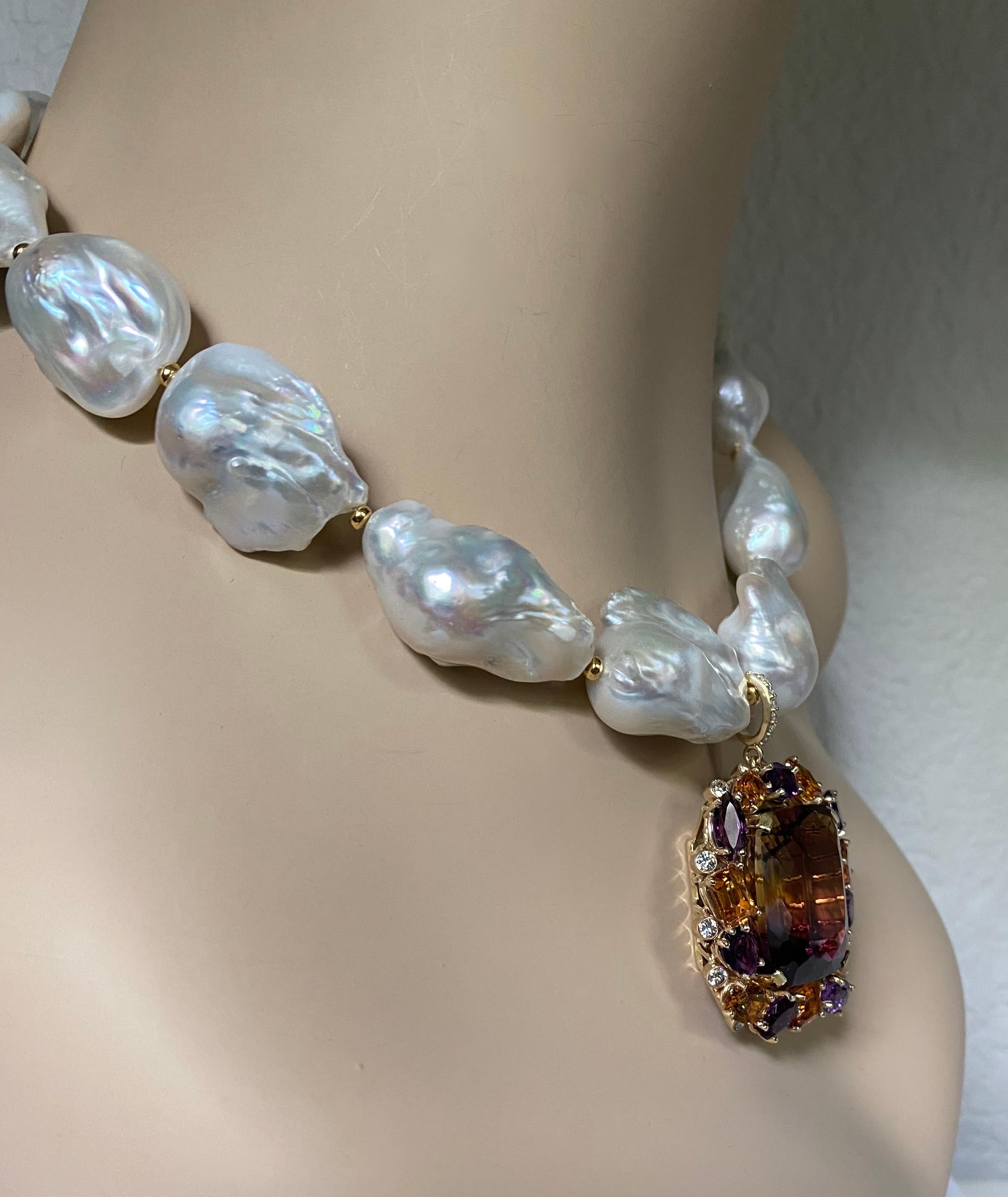 Michael Kneebone Ametrine Citrine Amethyst Diamond Baroque Pearl Necklace For Sale 7