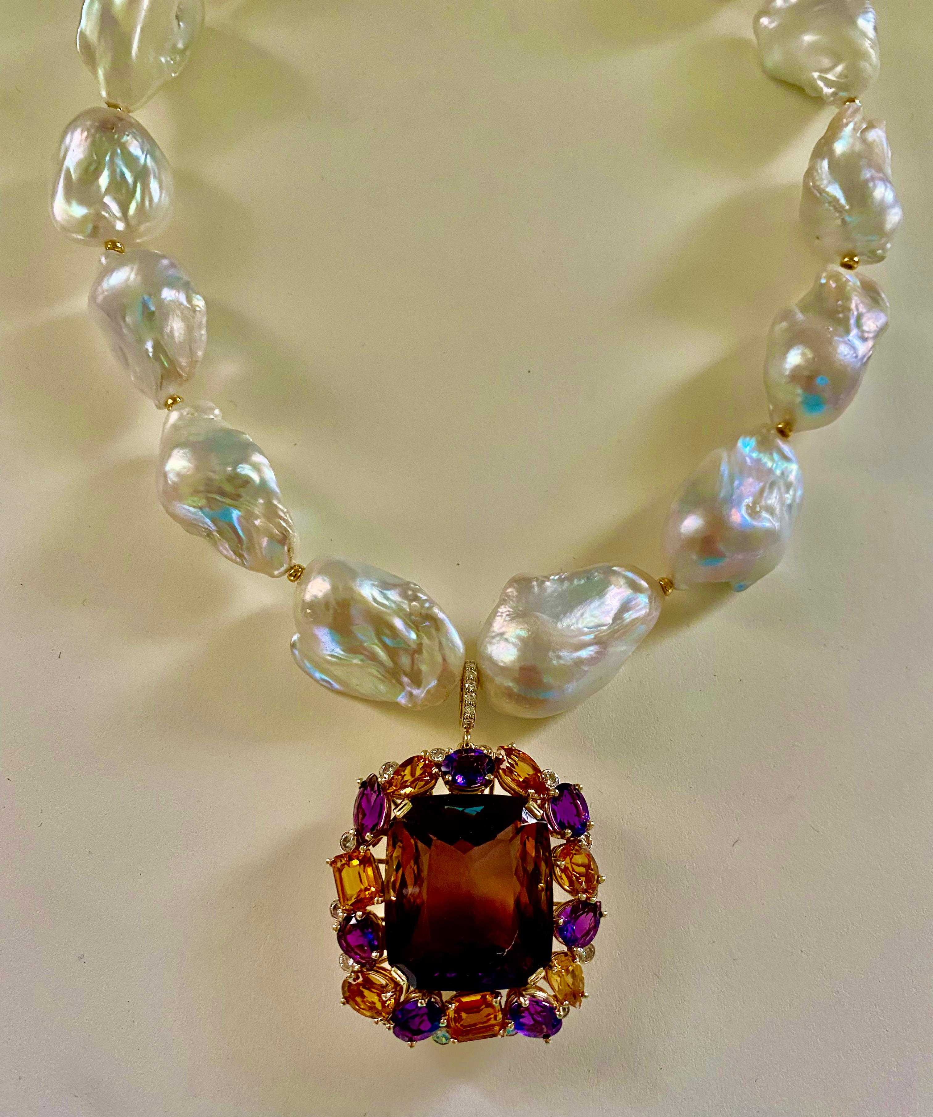 Michael Kneebone Ametrine Citrine Amethyst Diamond Baroque Pearl Necklace For Sale 10