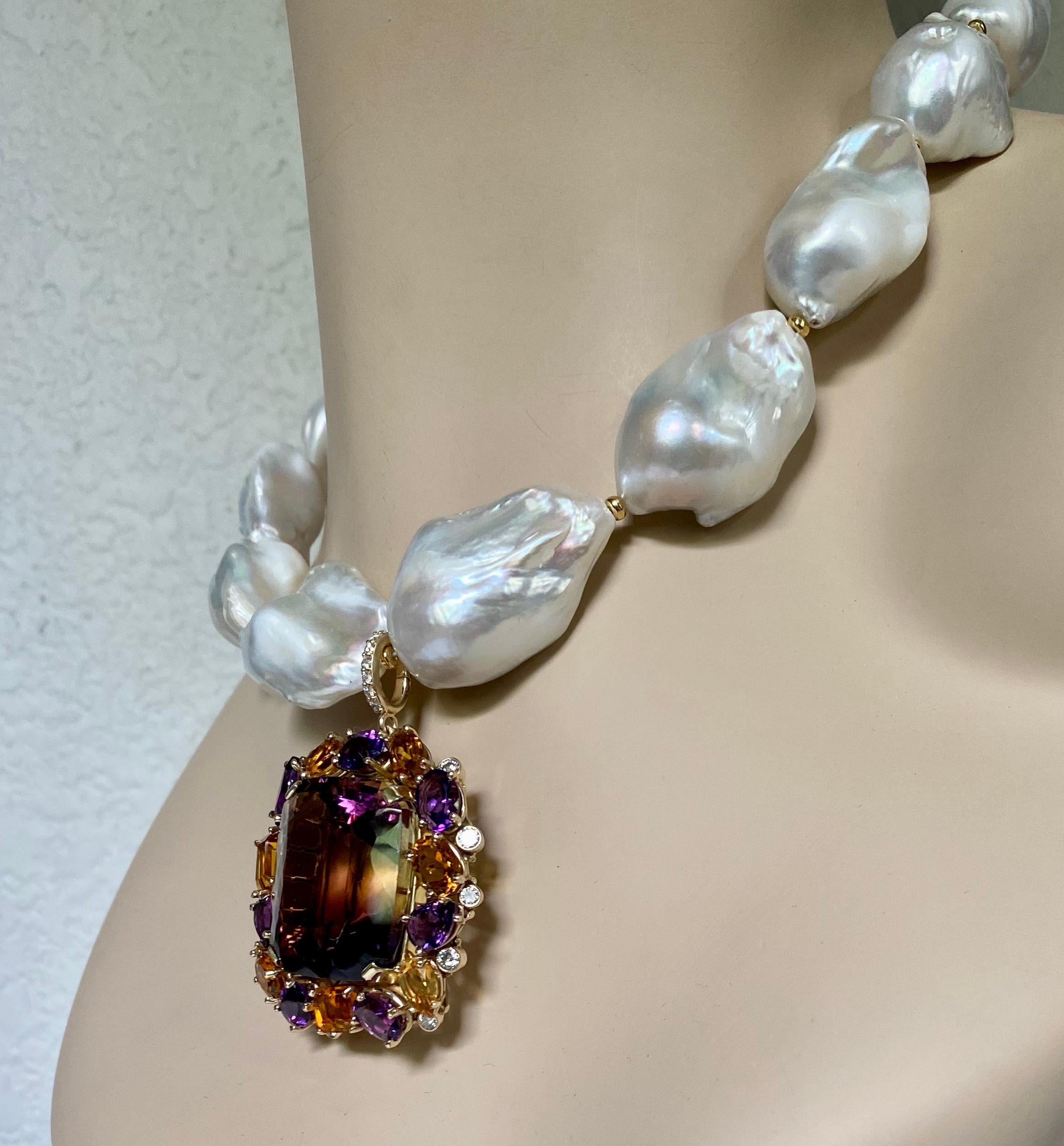 Michael Kneebone Collier de perles baroques Ametrine, citrine, améthyste et diamant en vente 3