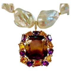 Michael Kneebone Ametrine Citrine Amethyst Diamond Baroque Pearl Necklace