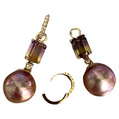 Michael Kneebone Ametrine Kasumi Pearl Diamond Huggie Style Dangle Earrings