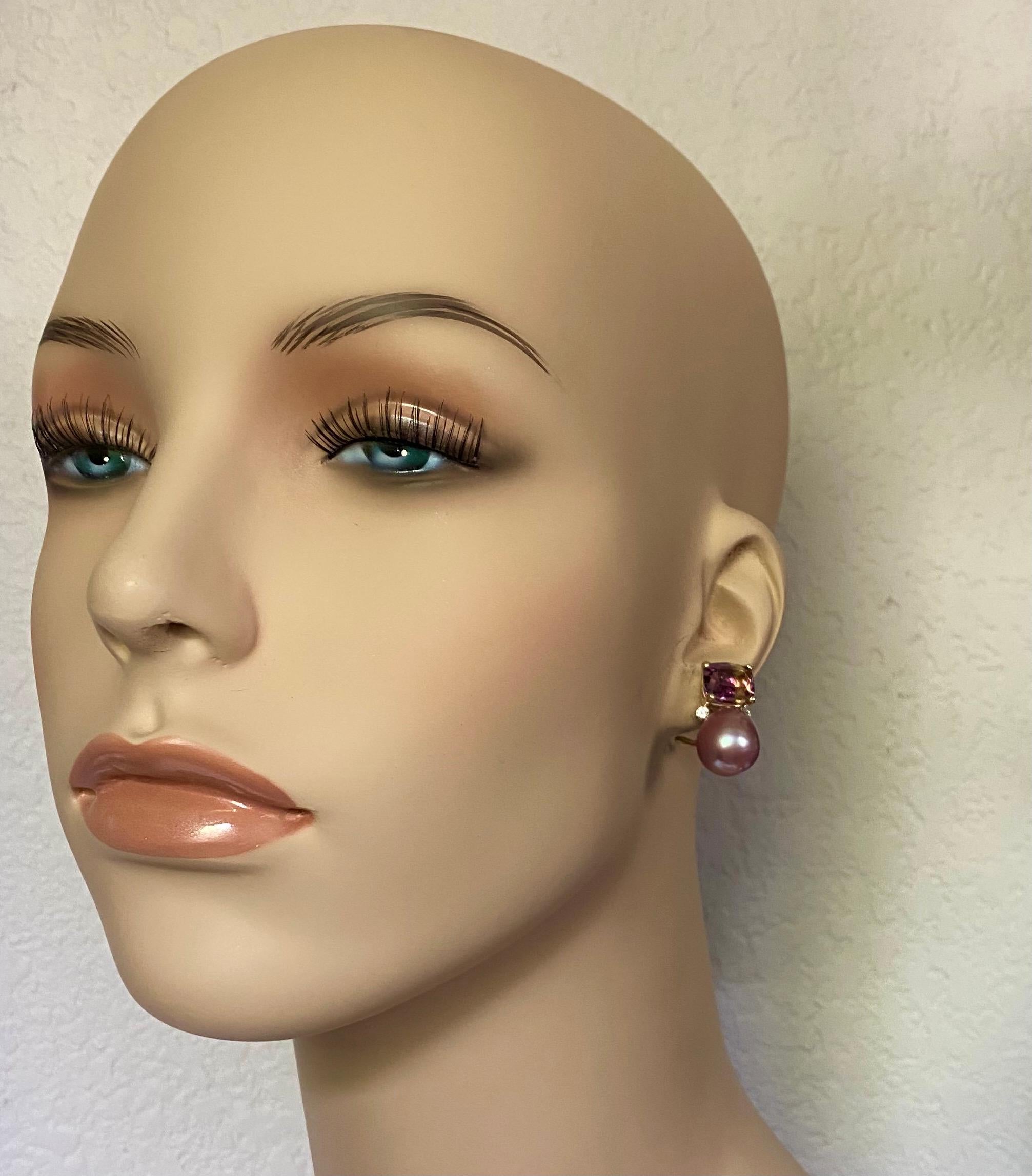 Michael Kneebone Ametrine Lavender Pearl Diamond Drop Earrings In New Condition In Austin, TX