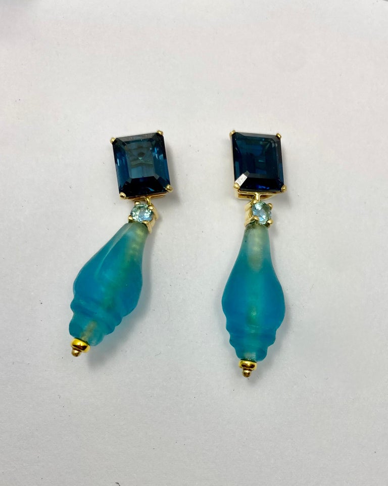 Contemporary Michael Kneebone Ancient Glass Bead Blue Topaz Dangle Earrings For Sale