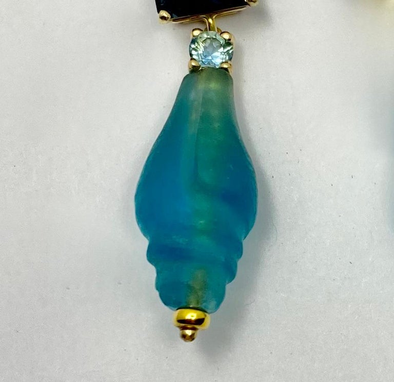 Michael Kneebone Ancient Glass Bead Blue Topaz Dangle Earrings For Sale 1