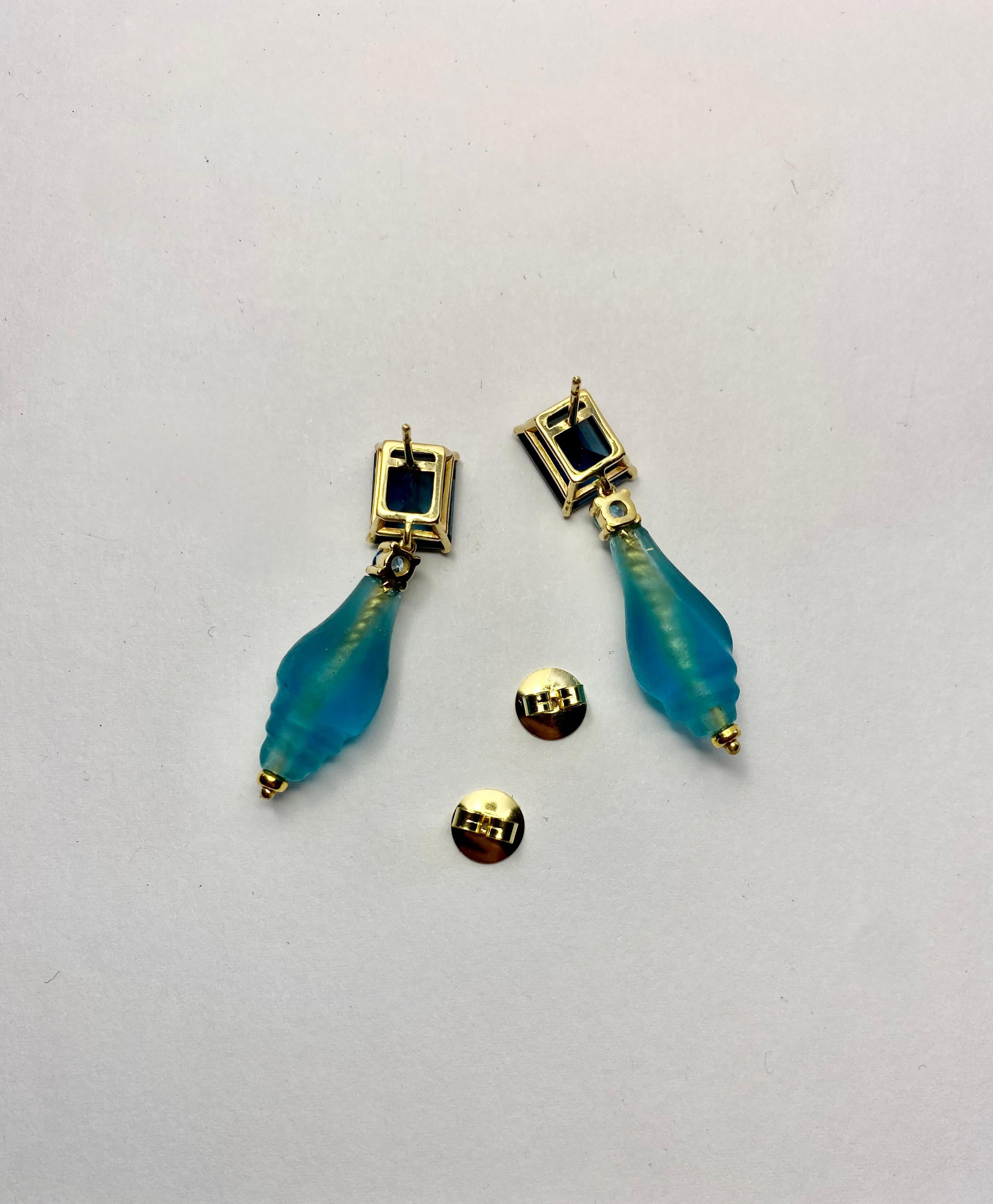Michael Kneebone Ancient Glass Bead Blue Topaz Dangle Earrings For Sale 2