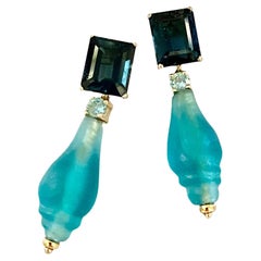 Michael Kneebone Ancient Glass Bead Blue Topaz Dangle Earrings