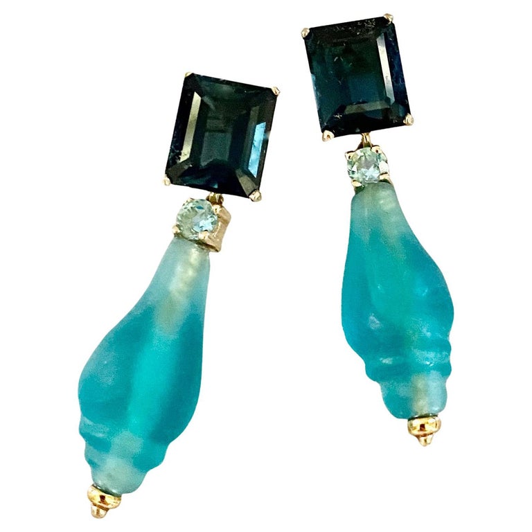 Michael Kneebone Ancient Glass Bead Blue Topaz Dangle Earrings For Sale