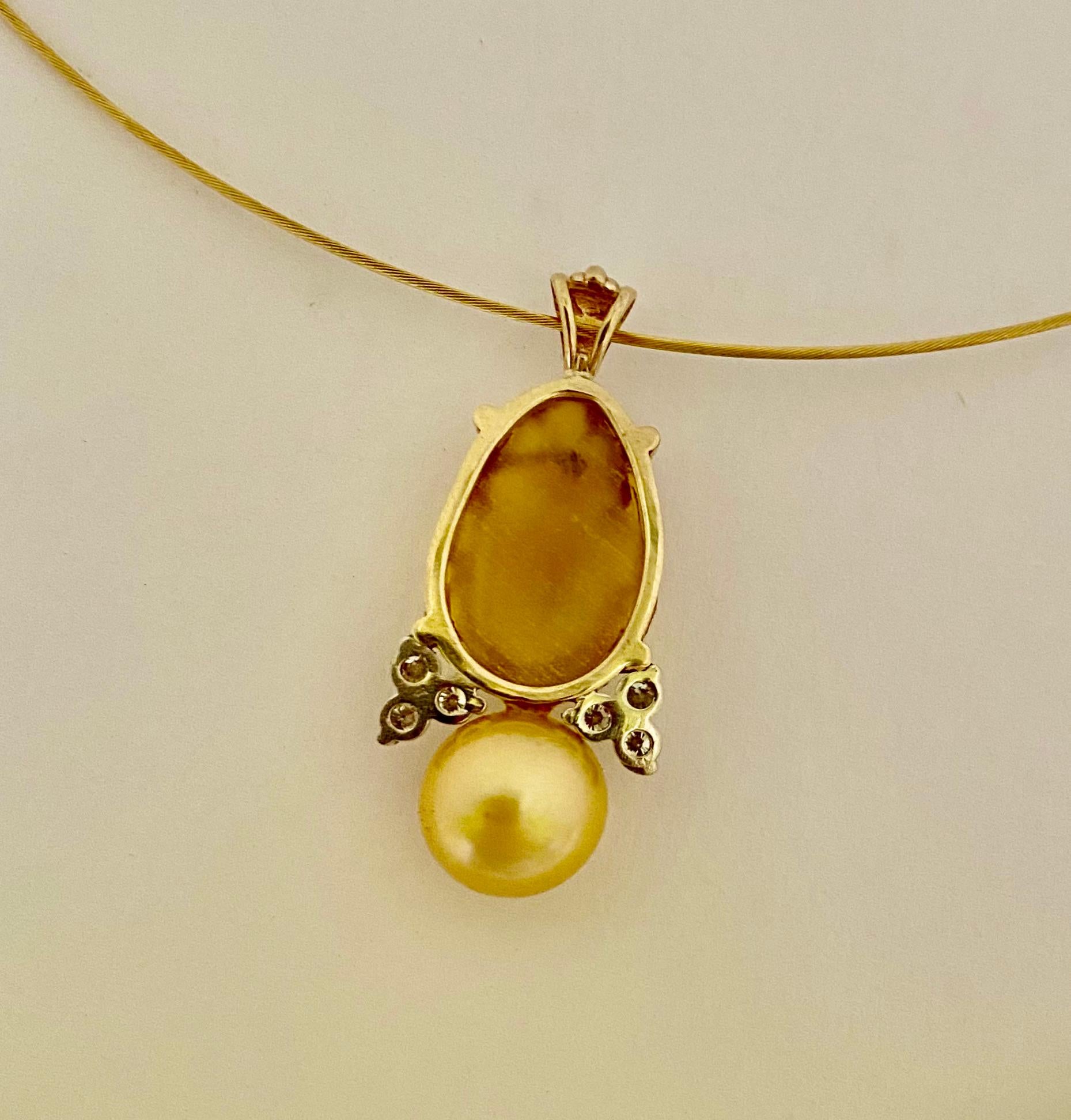 Michael Kneebone Antique L. C. Tiffany Glass Scarab Diamond Golden Pearl Pendant 2