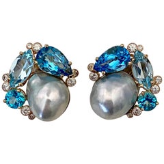 Michael Kneebone Pendientes de confeti de topacio azul y diamante de oro de 18 quilates